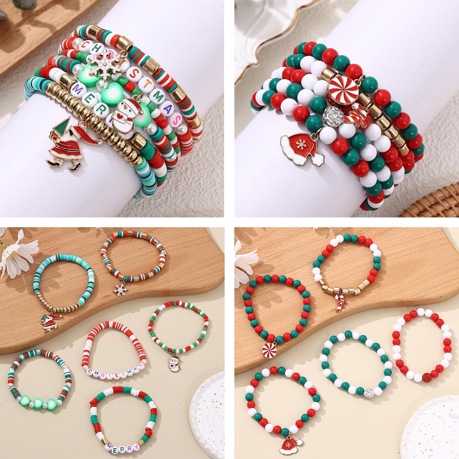 36 Pcs Holiday Heishi Surfer Bracelets for Women Bulk Easter Mother's Day Christmas St. Patrick's Day Mardi Gras Bracelet Stackable Stretch Friendship Bracelets Set