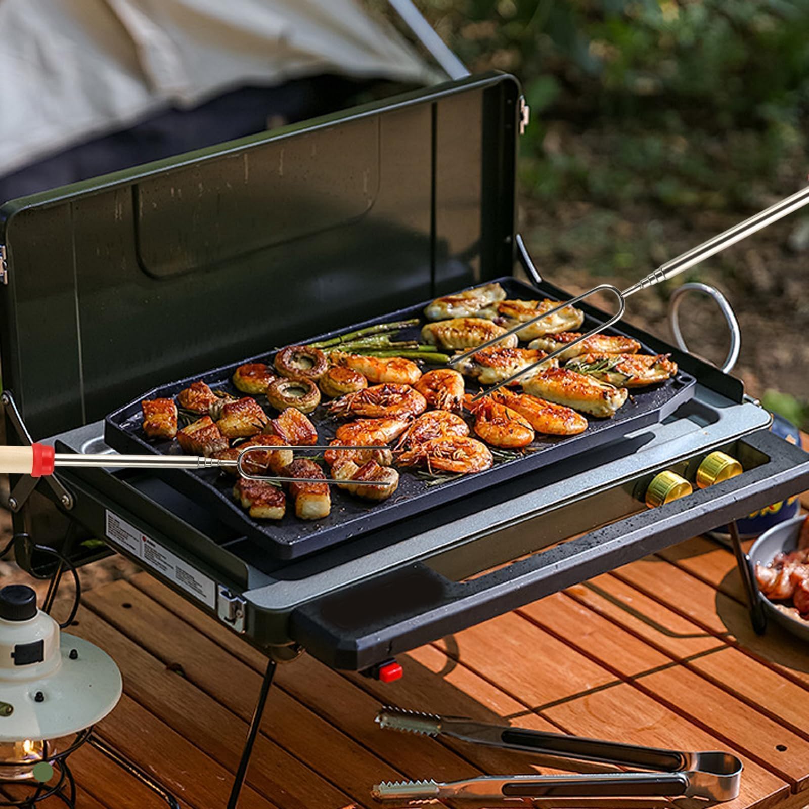 4 Pz Marshmallow Spiedini Acciaio, Spiedini Telescopici per Griglia, Bastoncini per Barbecue Allungabili 31-81 cm, Bastoncini da Tostatura, Spiedini per Barbecue Arrostire Campeggio Falò