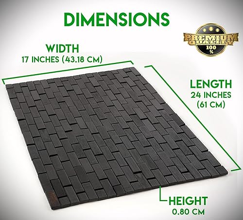 Miniatura 2 de Tapete de baño negro para baño y ducha, 16 x 24 pulgadas (ancho x largo) tapete de madera de bambú, tapete de baño para bañera de hidromasaje, spa,