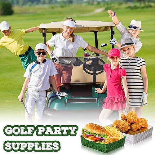 Miniatura 5 de Teling Paquete de 36 suministros de fiesta de golf de 5 libras, bandejas grandes de papel de golf, botes de comida, platos de golf desechables,