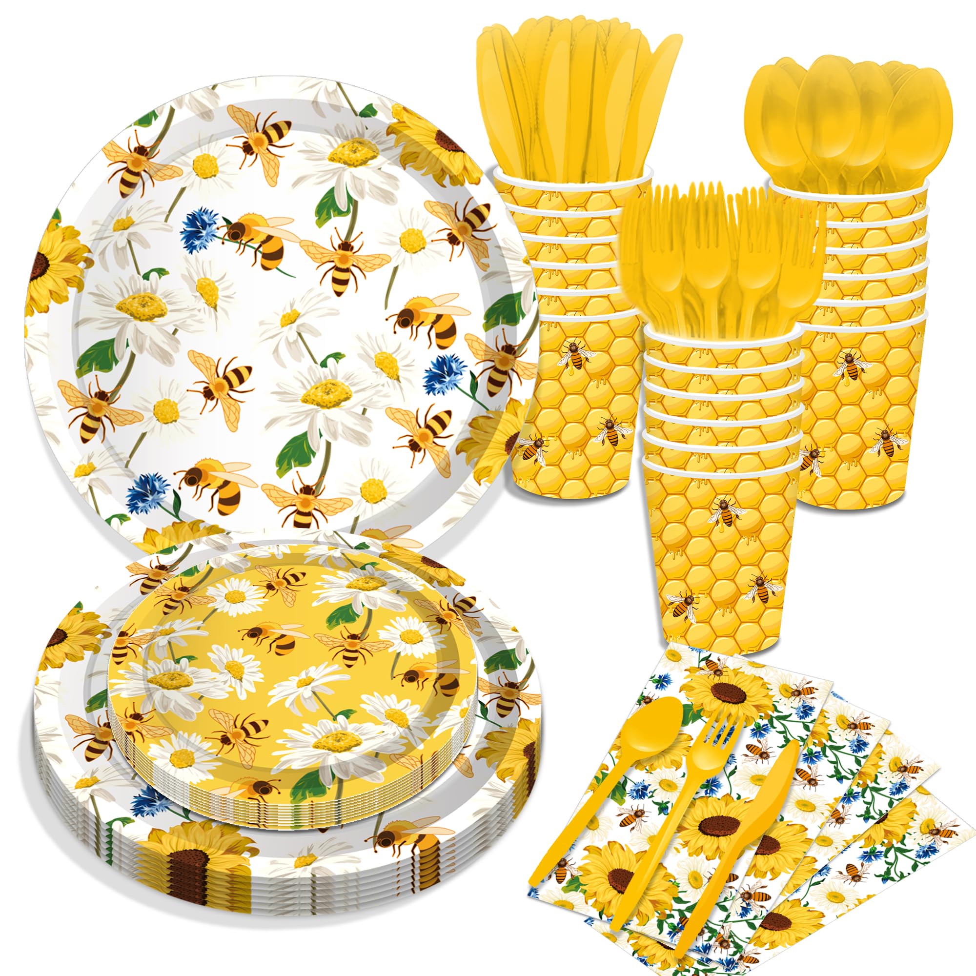 116 Ps Bee Party Supplies 16 Guests Bee Party Decorations Including Bee Party Paper Plates Dinner Plates Napkins Cups Set for Bee Party Decoration