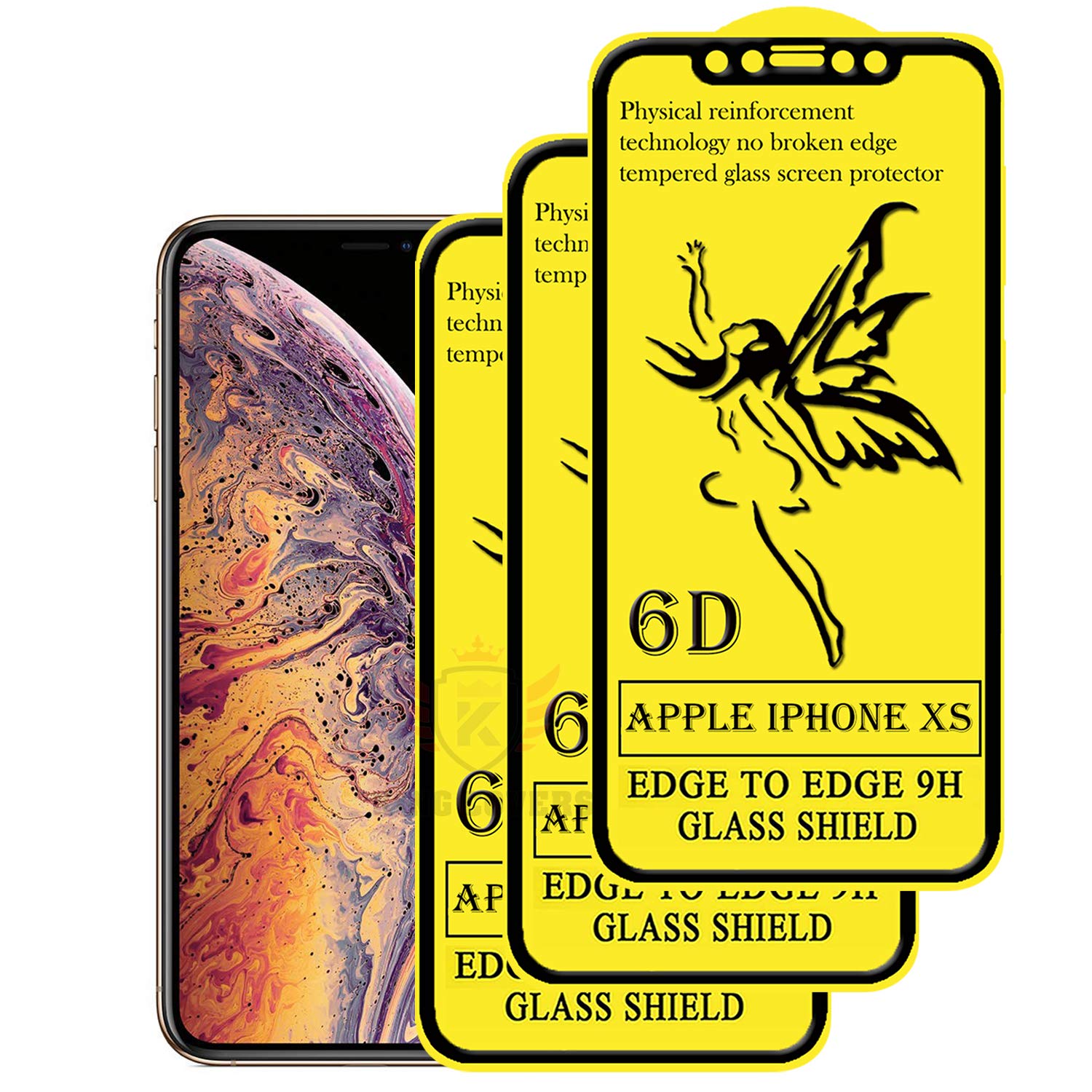 King Covers® 6D Glass Screen Protector Compatible with Apple iPhone Xs (Pack of 3) [ Tempered Glass with Touch Accurate, Impact Absorb, Auto-Align Technology, Case Friendly ]