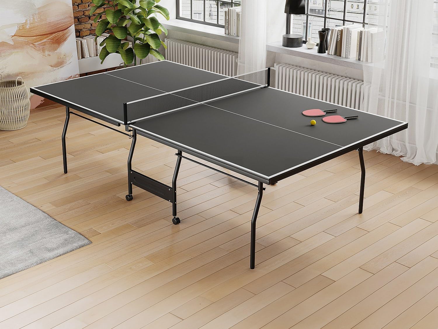 Table de ping-pong pliable Garry gris anthracite L274 x P152.5 x H76 cm avec roulettes