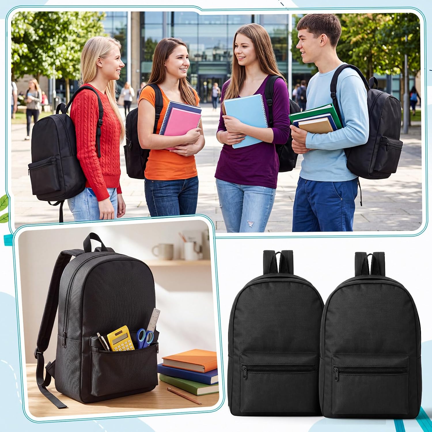 Thinkday 100 Pack Backpacks in Bulk 17 Inches Wholesale, Balck image 4