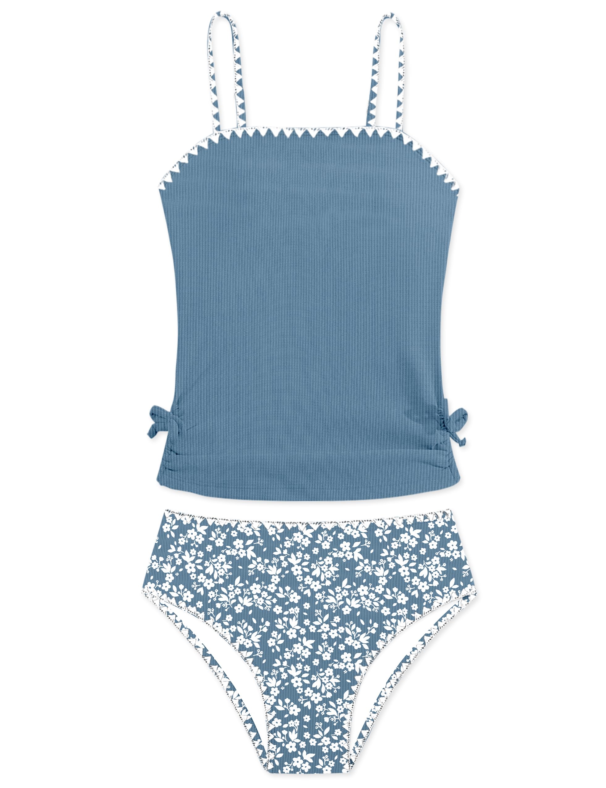 Girls Tankini Swimsuits Two Piece Bathing Suit Drawstring Swimwear Set for Girls 7-18 Years