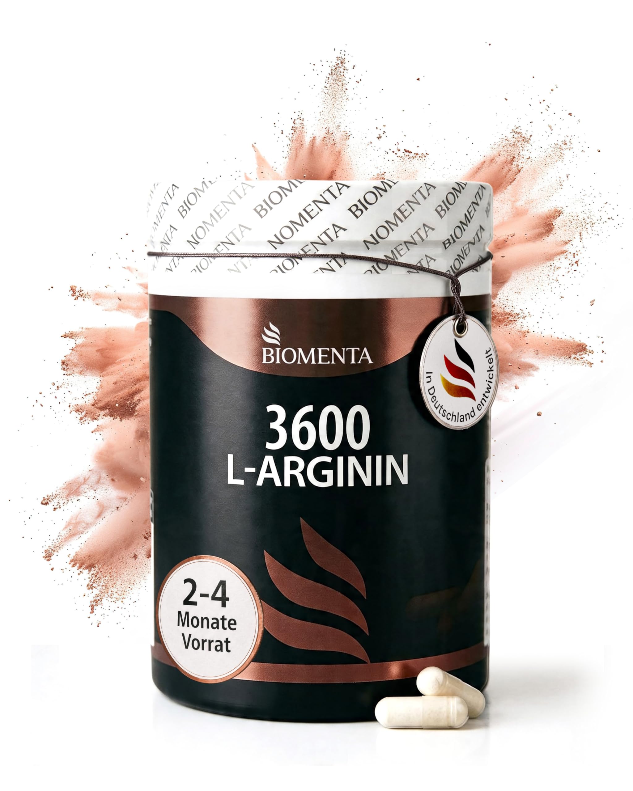 BIOMENTA L-Arginin Hochdosiert I 320 Kapseln mit 913 mg reine Aminosäuren pro Einheit I Pre Workout Nahrungsergänzungsmittel ohne Zusätze I Laktosefrei, sojafrei & glutenfrei I Laborgeprüfte Qualität