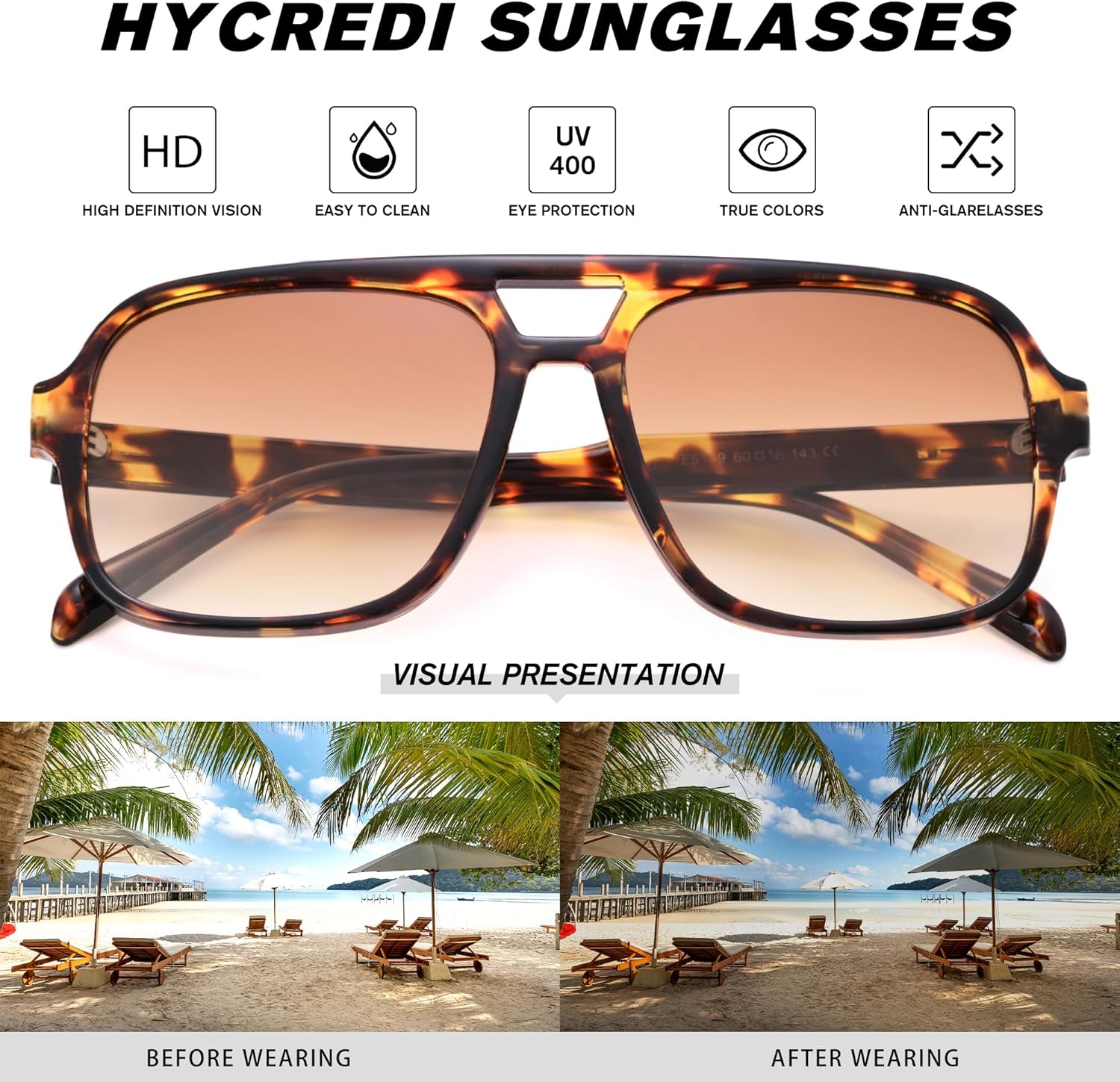 Hycredi Retro Aviator Sunglasses for Women Men, Trendy Square Shades, Vintage Classic Rectangle Sun Glasses - Image 6