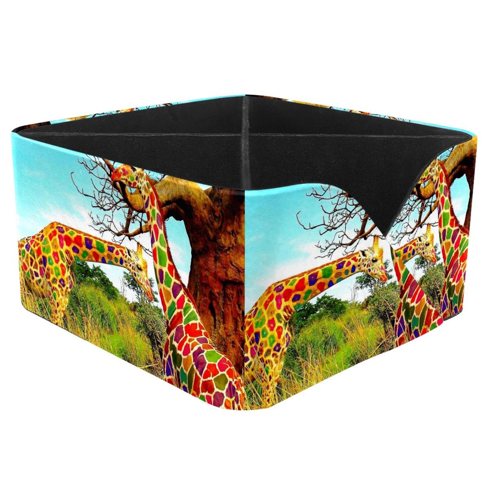 KengjuTesu Forest Giraffe Desktop Organizer Pen Holder, Rectangular Pencil Cup for Office, Study and Makeup Stations