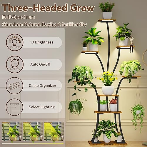 Miniatura 4 de Soporte para plantas de interior de 64 pulgadas de alto con 8 niveles con luces de crecimiento, estante decorativo con forma de árbol grande,