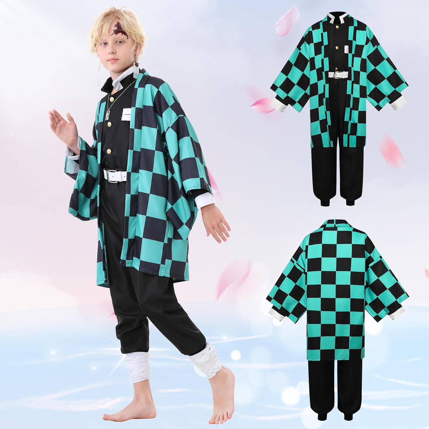 Halloween Cosplay Costumes Green Anime Kimono Outfits Cape Festival Uniform Dress Up for Boys Men - Image 3