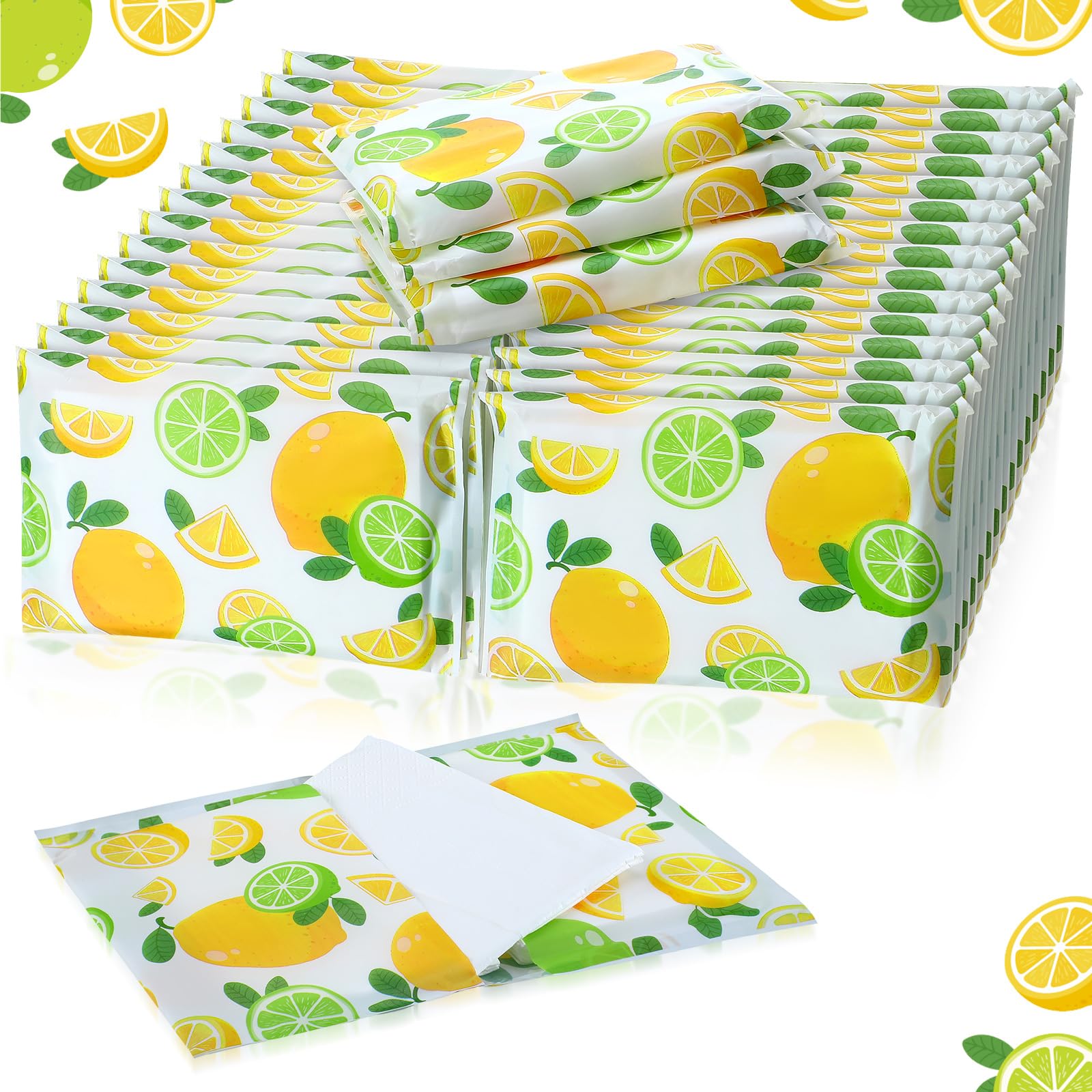 50 Pack Slim Travel Tissues Bulk 3 Ply Wallet Size Pocket Tissues Travel Packs Small Facial Tissues Travel Size for School Travel Wedding Guest Party (Lemon)