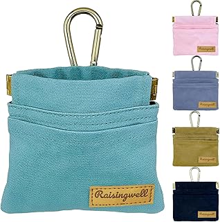 Dog Treat Pouch, Green Pocket Sized Pet Training Pouch, Cotton Fabric, Hand Free Dog Walking Bag with Carabiner, Self-Closing Pet Feed Snack Reward, for Puppy Travel or Outdoor Use