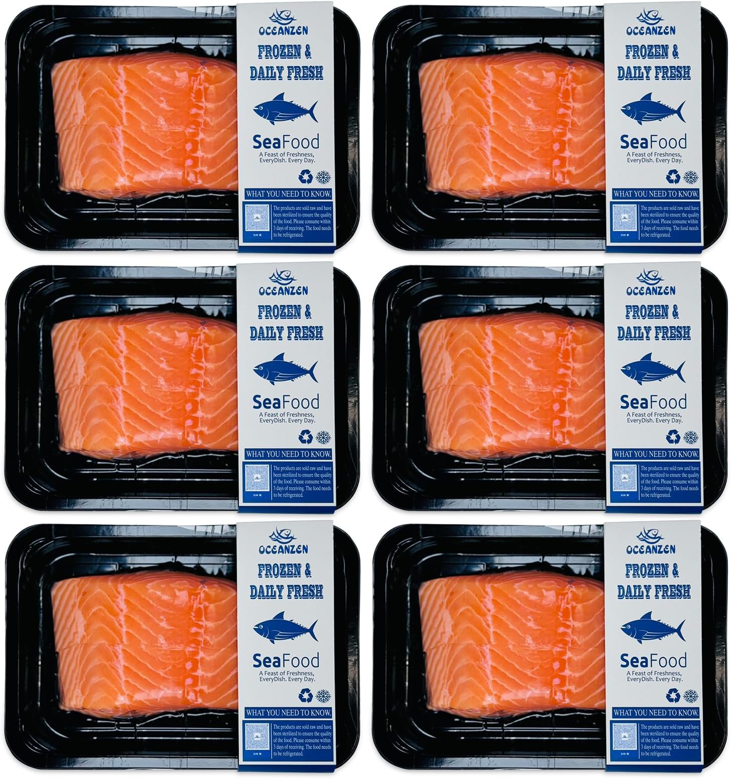 OCEANZEN Atlantic Salmon Sashimi Grade – 6 Packs (2 x 6 oz Skinless Fillets per Pack), Fresh-Cut & Flash-Frozen – Premium Quality, Sustainably Sourced – 4.5 lbs