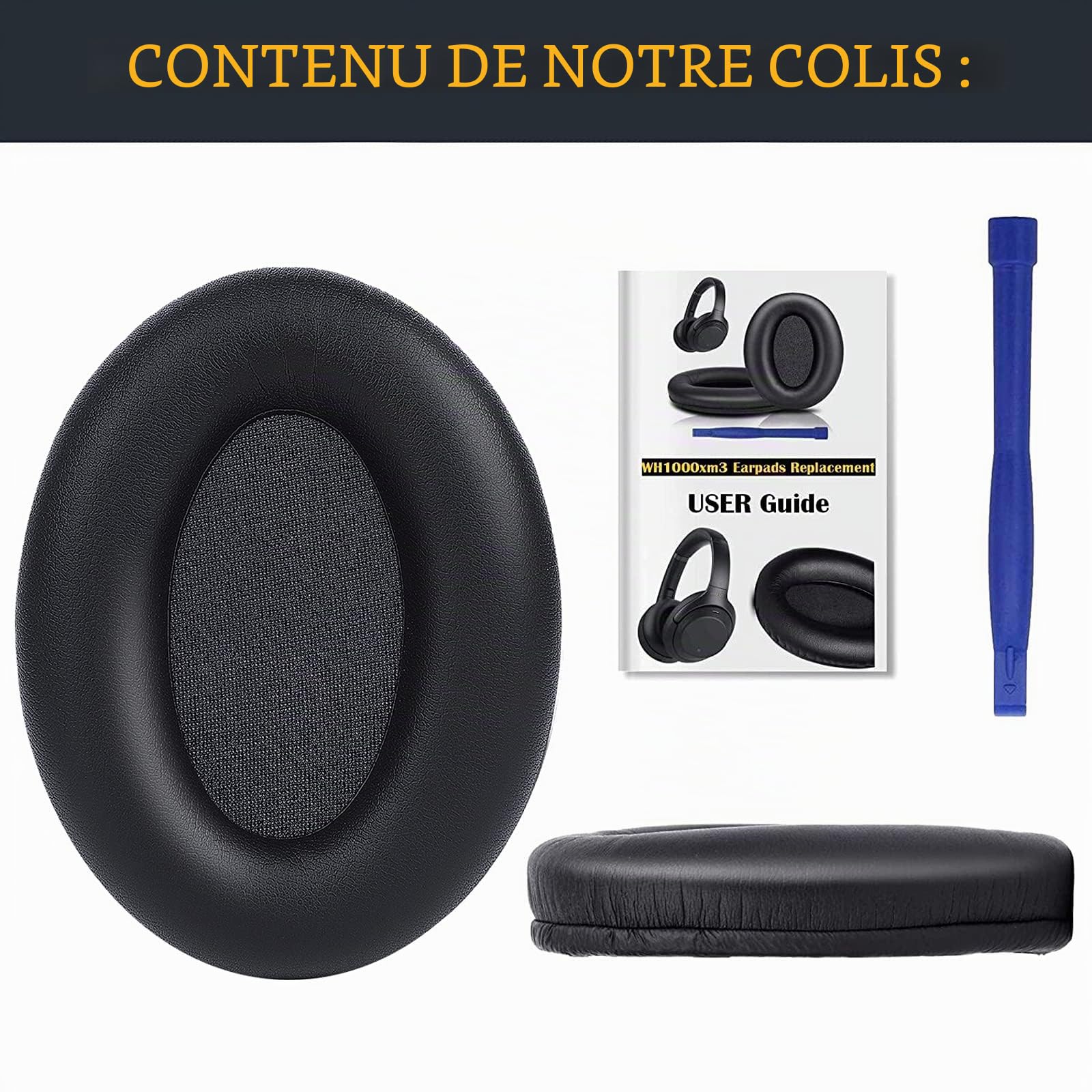 SOULWIT Doux Cuir Protéiné Mousse Coussin Coussinets pour Sony WH-1000XM3 (WH1000XM3) Over-Ear Casque,avec Mousse à mémoire d'isolation phonique, épaisseur supplémentaire