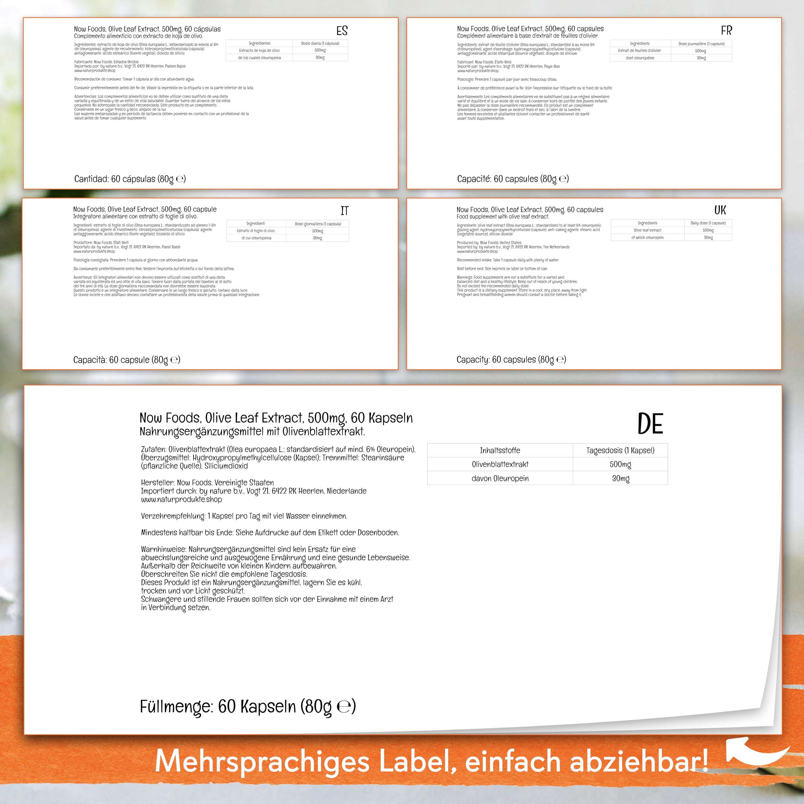 Now Foods, Olive Leaf Extract (Olivenblatt Extrakt), 500mg, 60 vegane Kapseln, Laborgeprüft, Sojafrei, Glutenfrei, Vegetarisch, Ohne Gentechnik