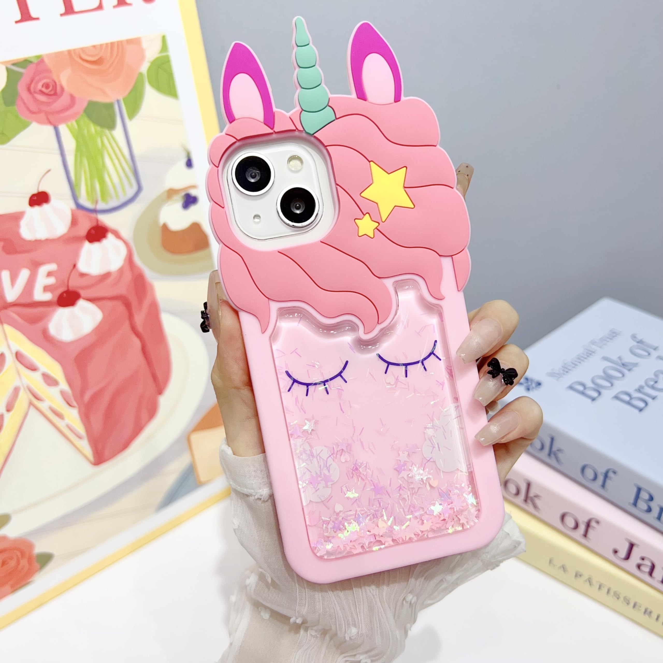 Funda de unicornio en 3D, diseño de dibujos animados de personajes Kawaii, con purpurina brillante, brillante, arena movediza, unicornio, para niños, adolescentes, niñas, mujeres, a prueba de golpes,