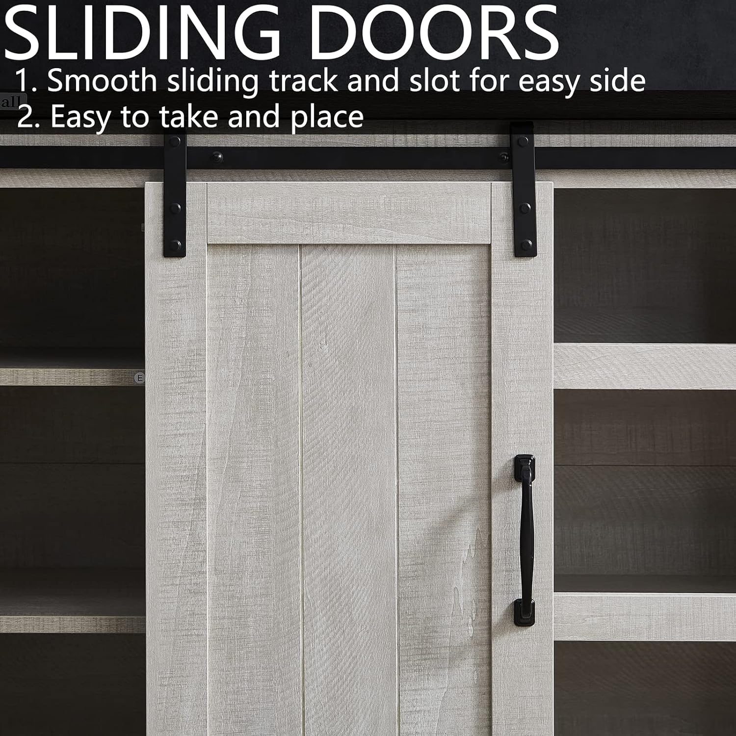 Television Stands Entertainment Centers Modern Farmhouse Wood TV Stand for TVs up to 65 Inch, Home Living Room Storage Table Cabinet Doors and Shelves Stone, Light Gray