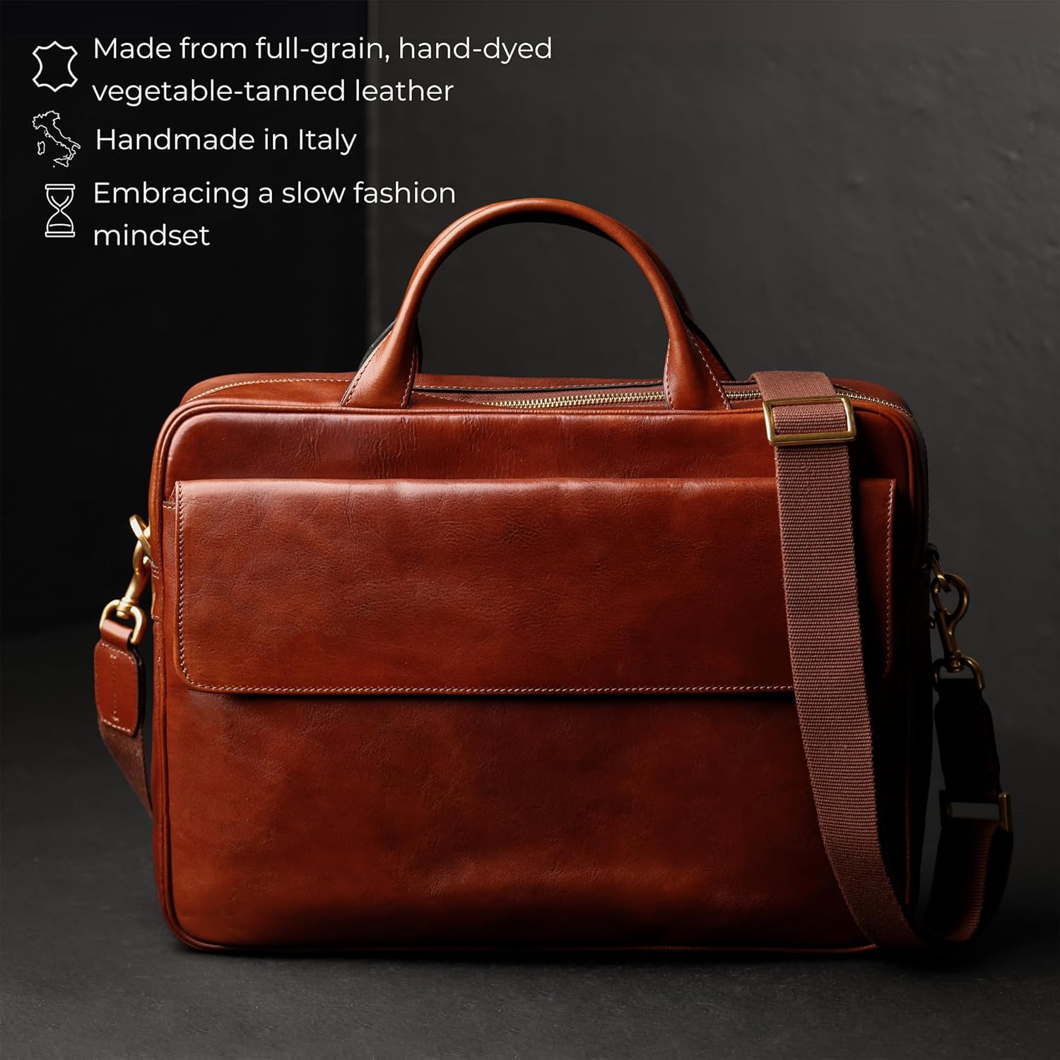 Time Resistance Leather Briefcase - Italian Handmade Leather Laptop Bag - Handbag for Men - Professional Computer Case - Image 4