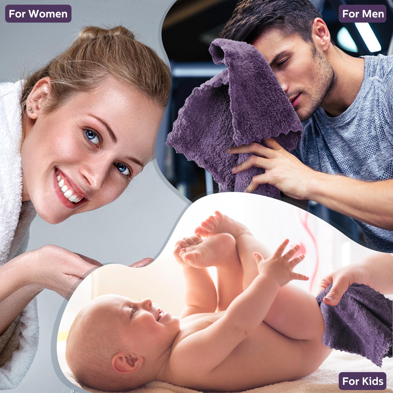 Newwiee 100 paños de secado rápido, ropa de baño de 12 x 12 pulgadas, toallas faciales de microfibra suave a granel para tu cara y cuerpo, toallas faciales para spa (morado oscuro)