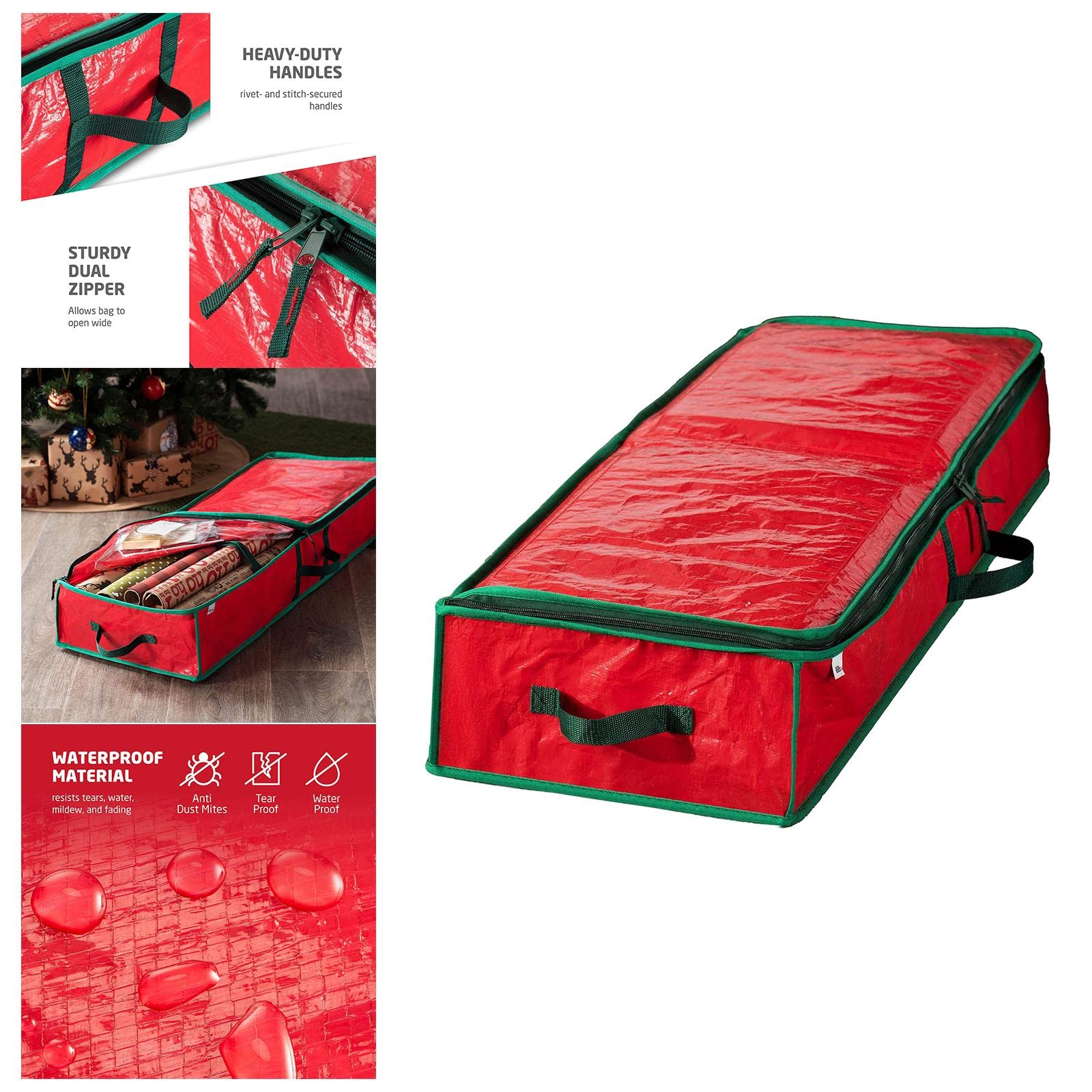 Geschenkpapier-Aufbewahrungstasche, Weihnachtsdekoration, großes Fassungsvermögen, Rot, 3 Stück