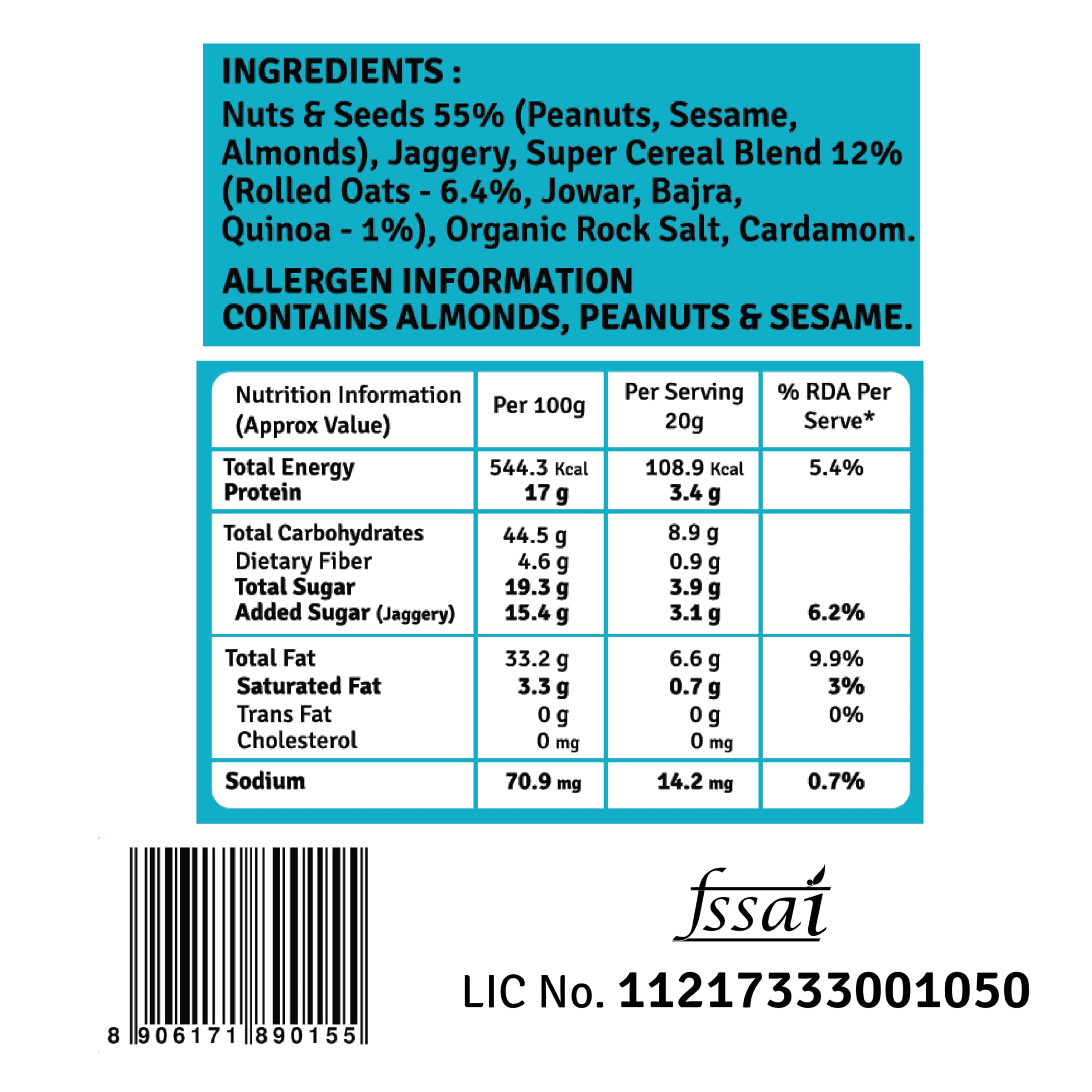 Jus' Amazin Desi Energy Bar - For Desi Life 40g | (Pack of 10) | 7g Protein | Goodness of Nuts, Millets, Seeds, Oats & Quinoa | 50% Less Sugar | No Refined Sugar | Natural Jaggery Sweetened | Natural - Image 3 thumbnail