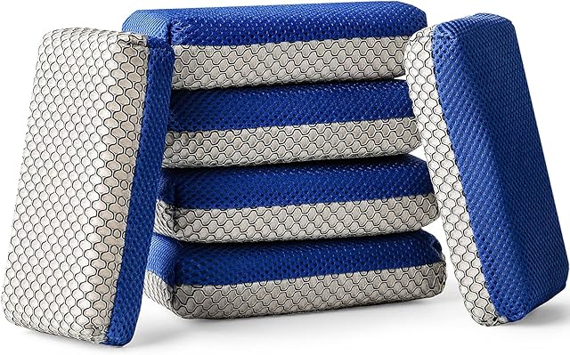 Fanegle ( 6pack )Double Sided Car Wash Sponges, Car Sponges for Washing Non Scratch, Tar Remover Mesh Insect Tar Tree Sap Stain Grease Oil Sponge Pads, Car Wash Microfibre Sponge, Car Cleaning Sponge