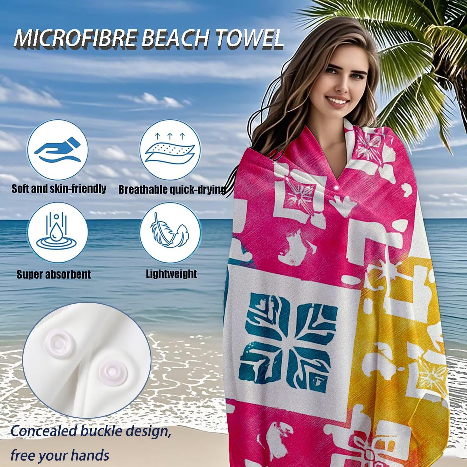 Mikrofaser Strandtuch 180x90 cm, Strandtuch Retro Sandfrei, Schnelltrocknendes und Strand Sonnenschutz Funktion Mikrofaser Handtuch groß für Badezimmer Strand Schwimmen Camping Strand Zubehör Q-161