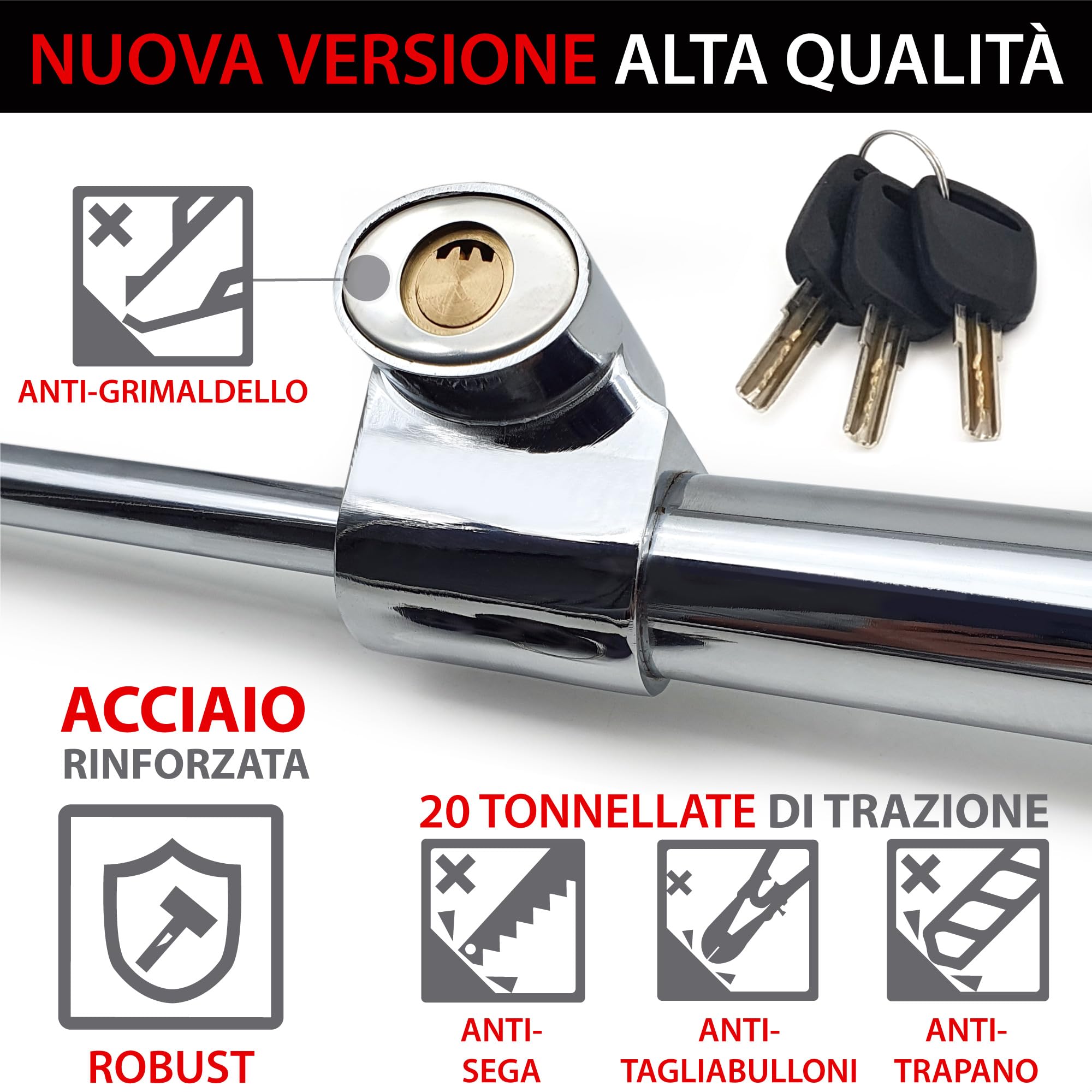 KRASER KR837 Antifurto Auto Blocca Sterzo Pedale Alta Sicurezza Compatta Gancio Telescopico