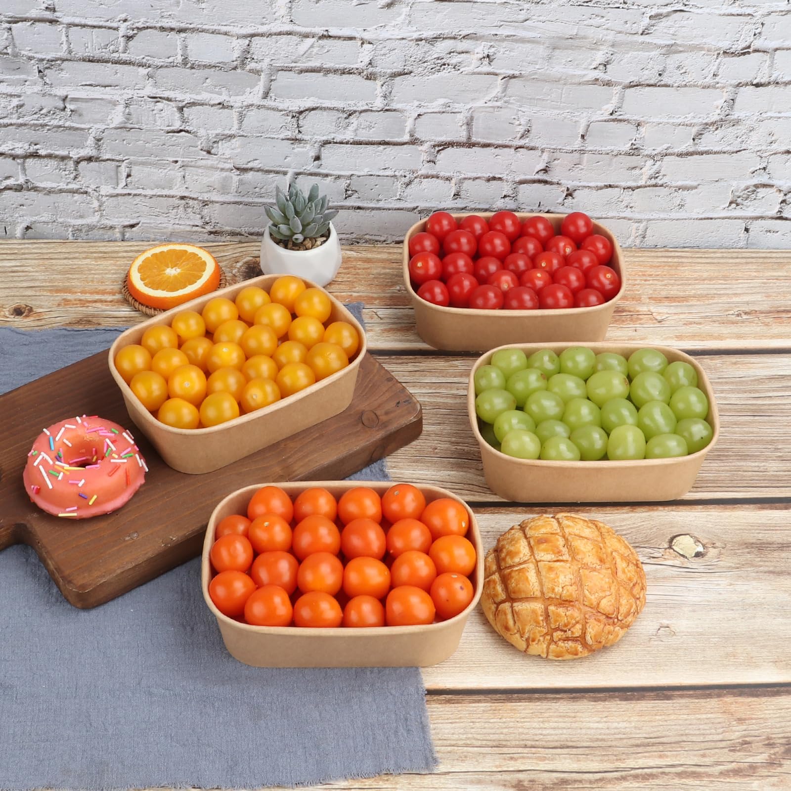 Cuencos desechables de papel kraft de 22 onzas con tapas, recipientes rectangulares para alimentos, cuencos de sopa, suministros de fiesta, cuencos de golosinas, paquete de 50