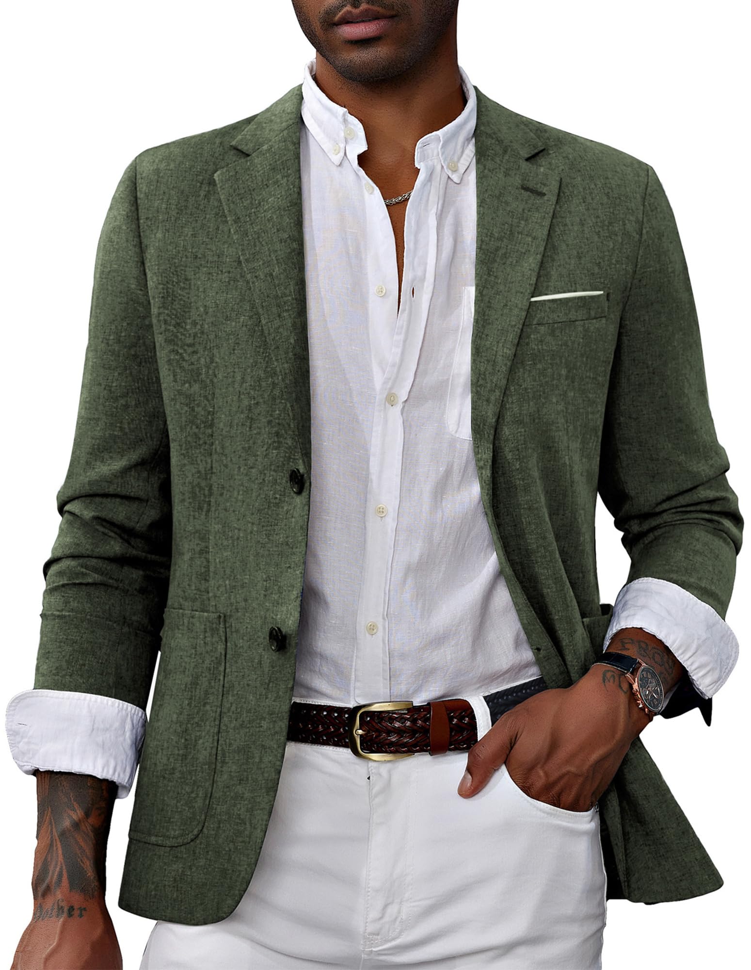 PaulJones Blazer da Uomo Classico Monopetto Slim Fit, Giacca Leggera da Completo XL Olivgrün