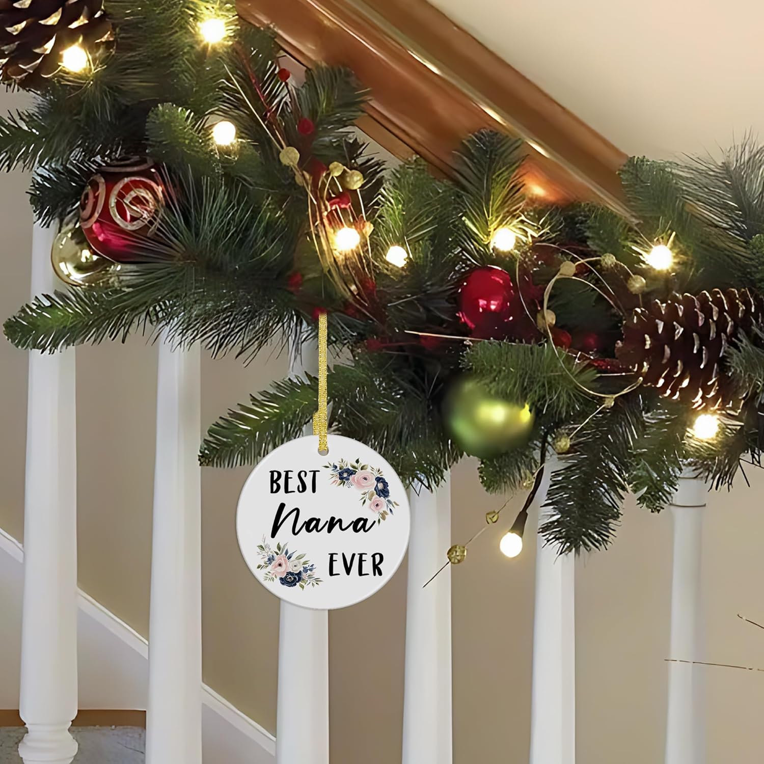 Best Nana Ever Gifts Christmas Ceramic Ornaments Decor, Grandma Mothers Day Birthday Ornaments Gifts for Nana from Grandkids, Grandma Haning Ornament Decorations for Christmas Tree - Image 6