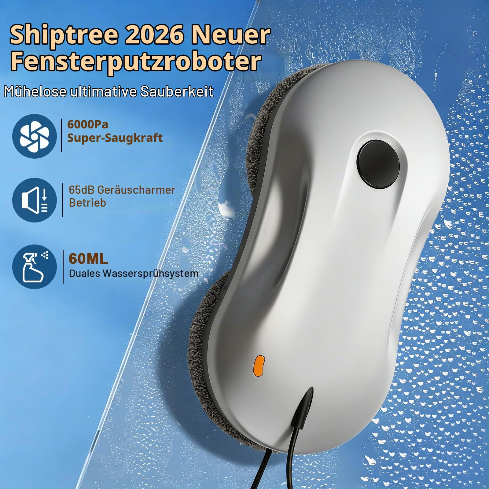 Fensterputzroboter, Fensterputzroboter mit Sprühfunktion, Turbo Boost Saugkraft 7000Pa, Mehrfachschutz,Verbessert Für alle Fenster,Dual-Helix-Reinigung für effiziente Fensterreinigung(B)
