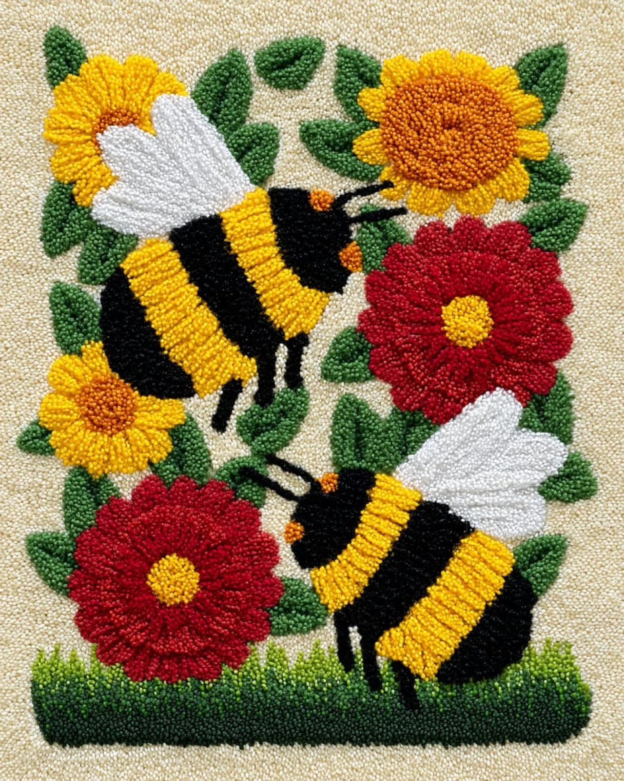 Wallphantom Latch Hook Rug Kits for Adults,Bees and Flowers