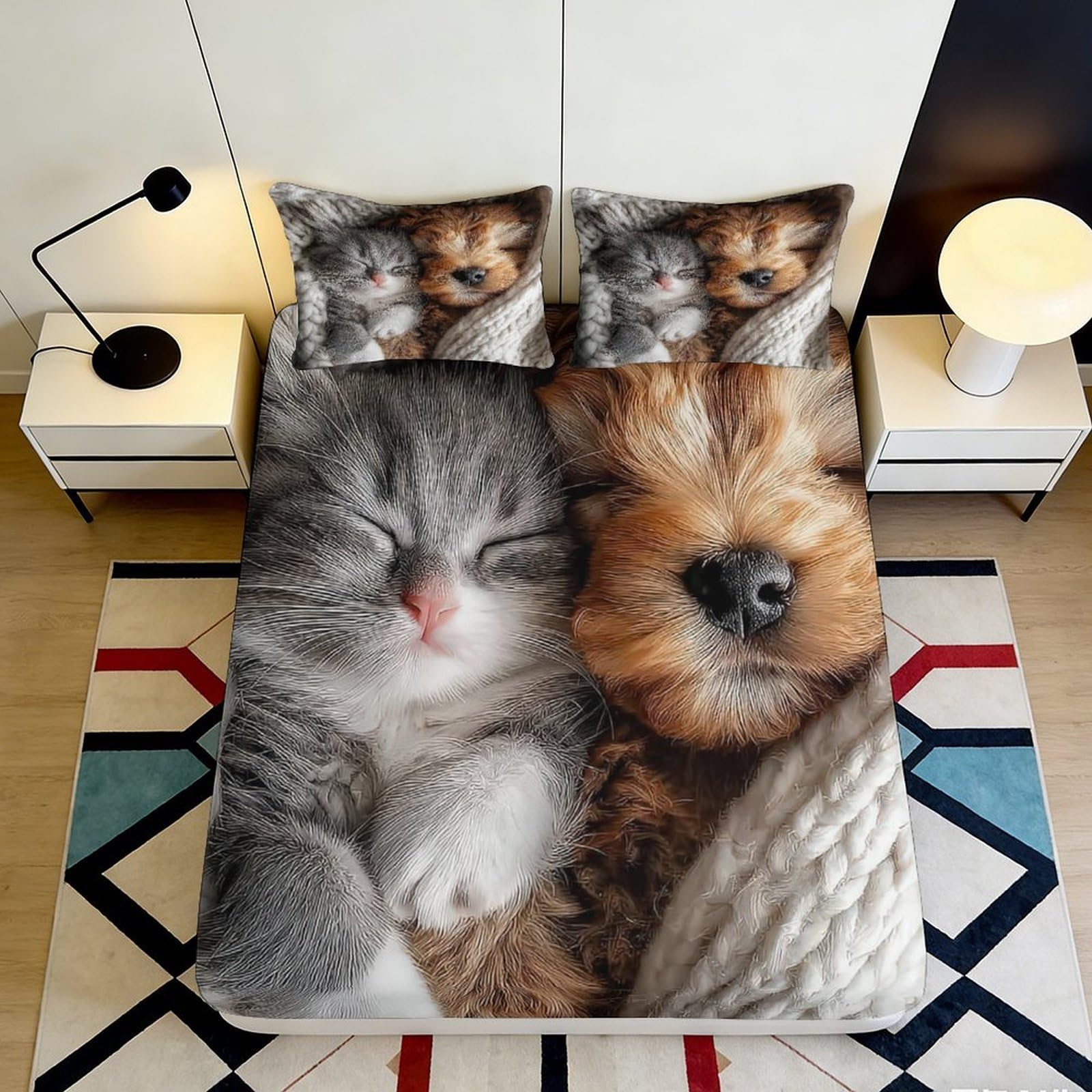 Pnayamiorkfel Style-2 3D Printed Sleeping Cat Fitted Sheet Microfiber Soft Breathable Puppy Bed Cover For Bedroom Guest Room Dorm Decor 90X200x25cm