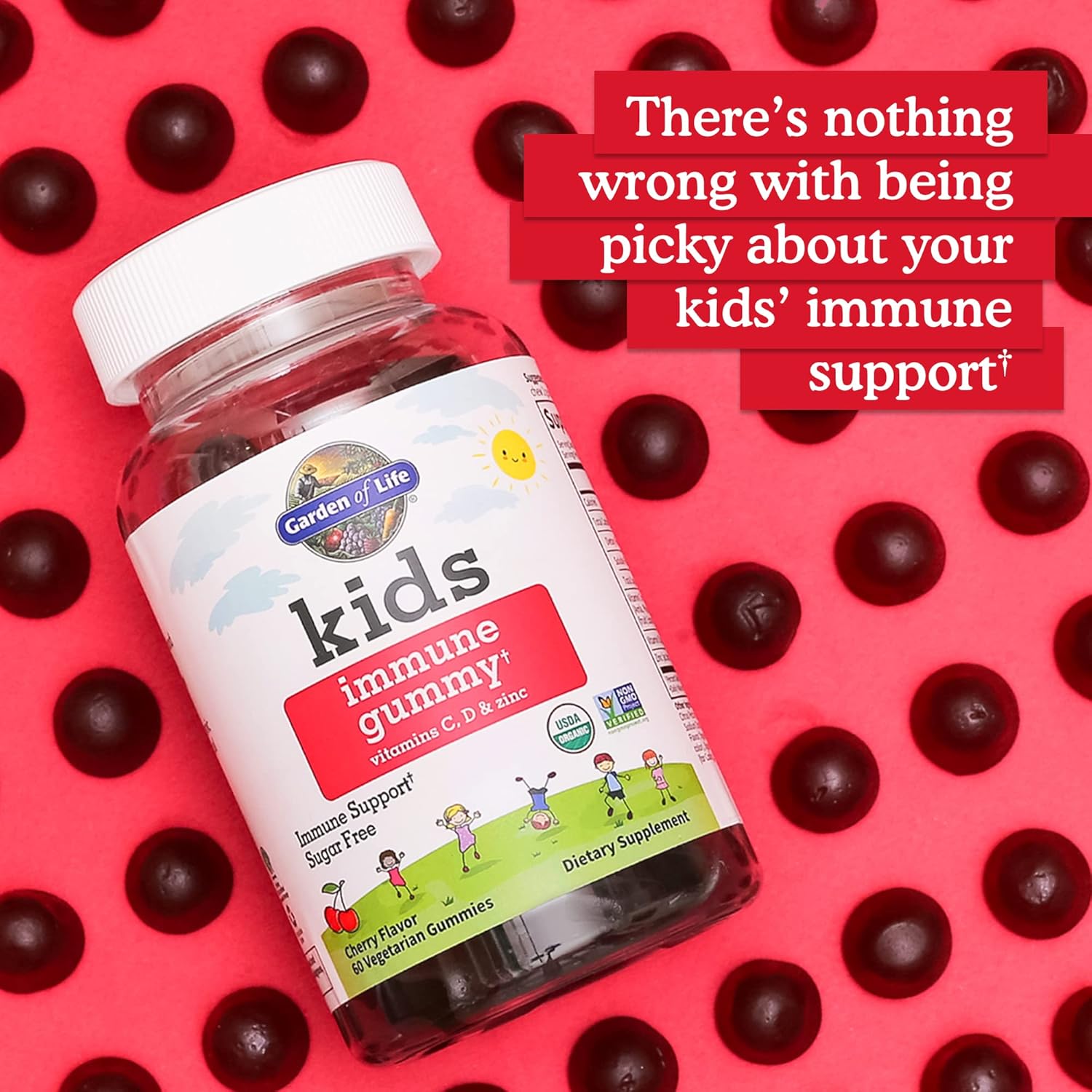 Garden of Life Kids Immune Support Gummies with Vitamin C, D as D3 & Zinc for 3-in-1 Daily Children’s Immunity – Organic, Non-GMO, Gluten-Free, Vegetarian, Sugar Free, Cherry Flavor, 30 Day Supply - Image 2