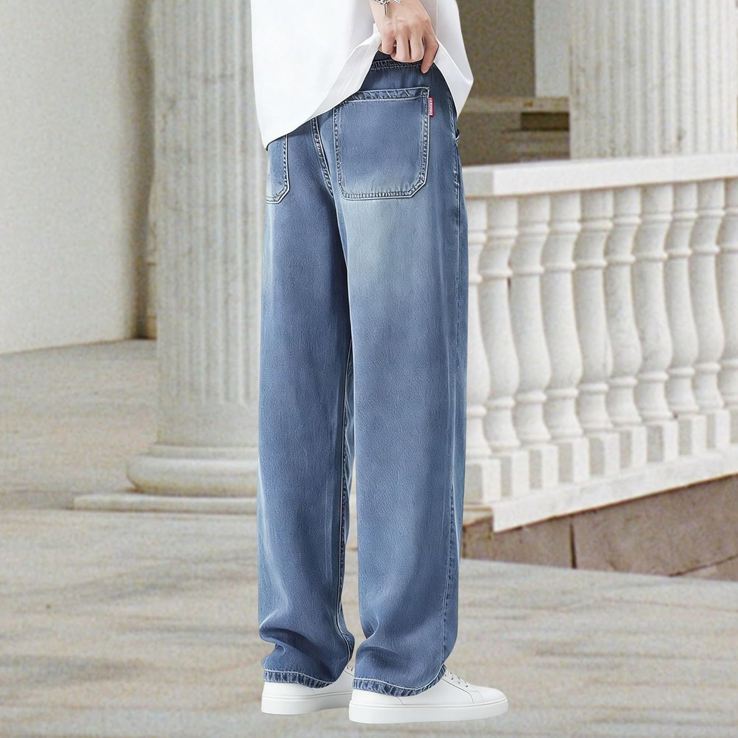 Low Waist Button Denim Pants for Men Young Fashion Classic Wash Jeans Y2K Comfortable Distressed Jean Trousers
