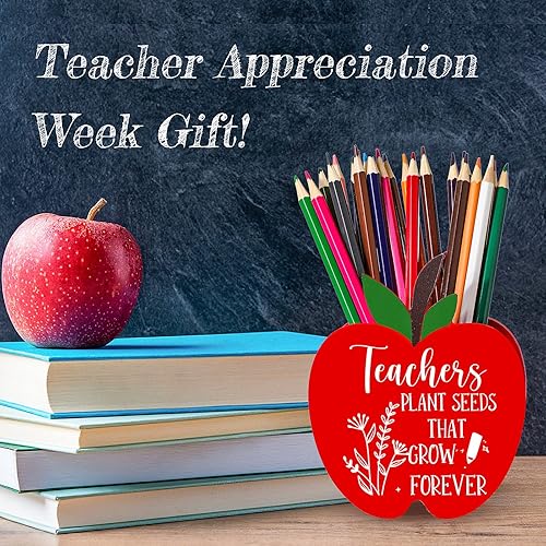 Miniatura 4 de 8 piezas de soporte para lápices de madera de manzana, organizador de vasos de lápices, organizador de madera de agradecimiento para profesores,