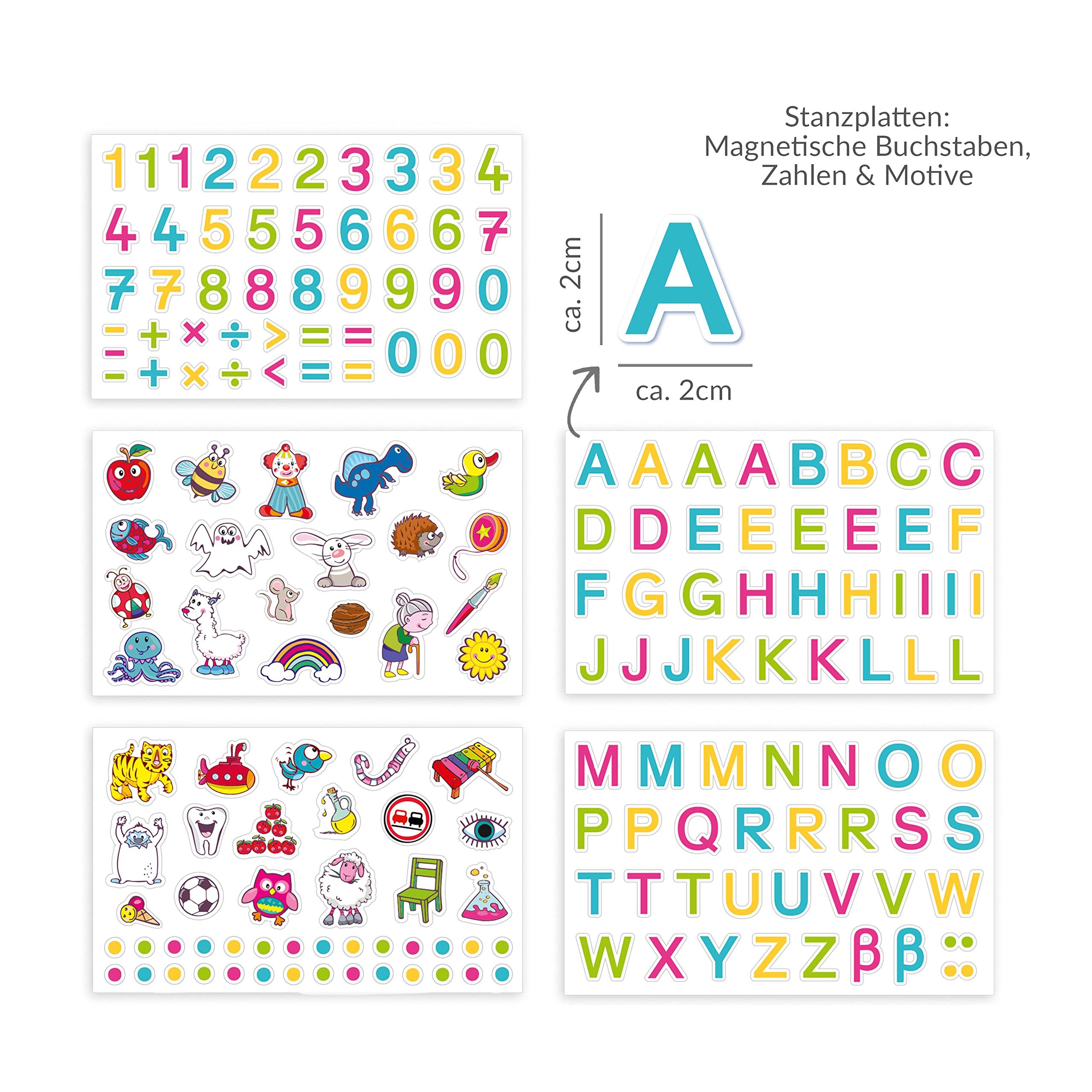 TRENDHAUS 956446 ABC Champions Mini-Magnettafel für Kinder, Magnetische Buchstaben & Zahlen, Kleines Geschenk zum Schulanfang, Gelb, Rot, Pfirsichfarbe, Grün, Blau