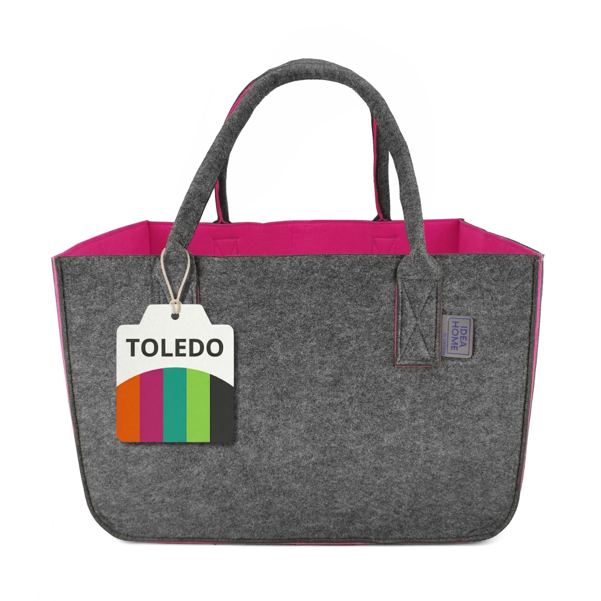 IDEA HOME Felt Shopper Bag Toledo Pink Grey 30L Large Shopping Bag Storage Basket Log Carrier Fireplace Organiser