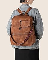 Vista 5 de FADEON Laptop Backpack for Women Leather Travel Backpack with Laptop Compartment, Designer Ladies Computer Backpacks Brown