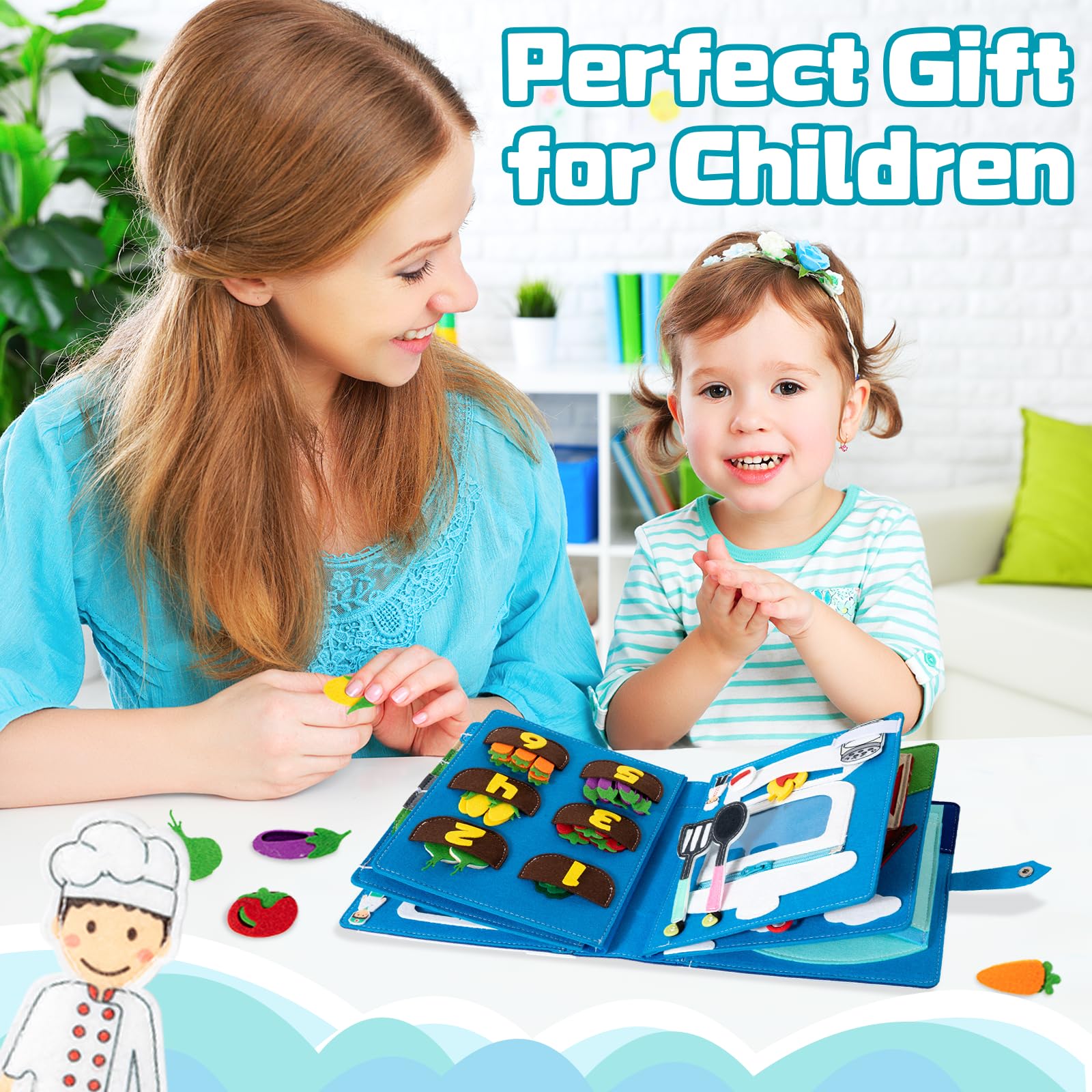 Adena Montessori Busy Book ab 3 Jahre Beruf Stoffbuch Filz 10 Seiten Quiet Book Activity Board Lernspielzeug Geschenk ab 4 5 6 Jahre Mädchen Junge