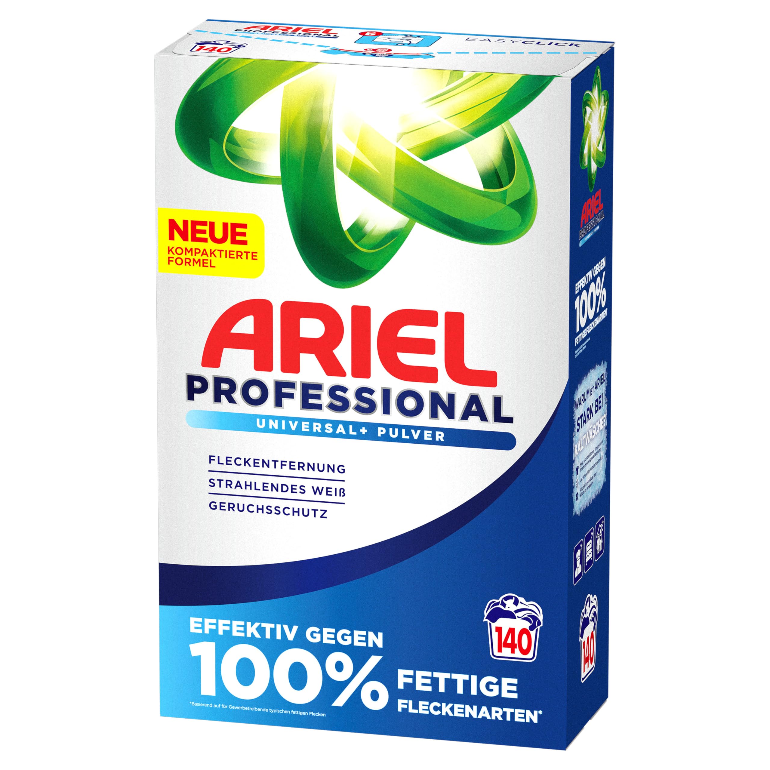 Ariel Professional Waschpulver Waschmittel Universal+, bekämpft alle Arten von Fettflecken, für den professionellen Gebrauch