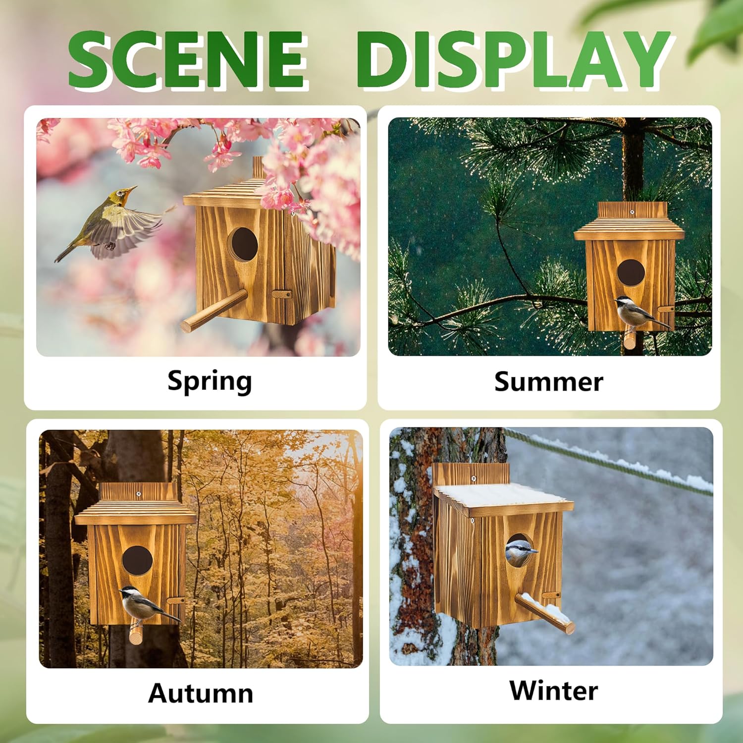 2 Pack Birdhouses for Outdoors,Wooden Wren Birdhouse with Detachable Perch,Finch Bluebird Houses Hanging Birdhouse for Outdoors
