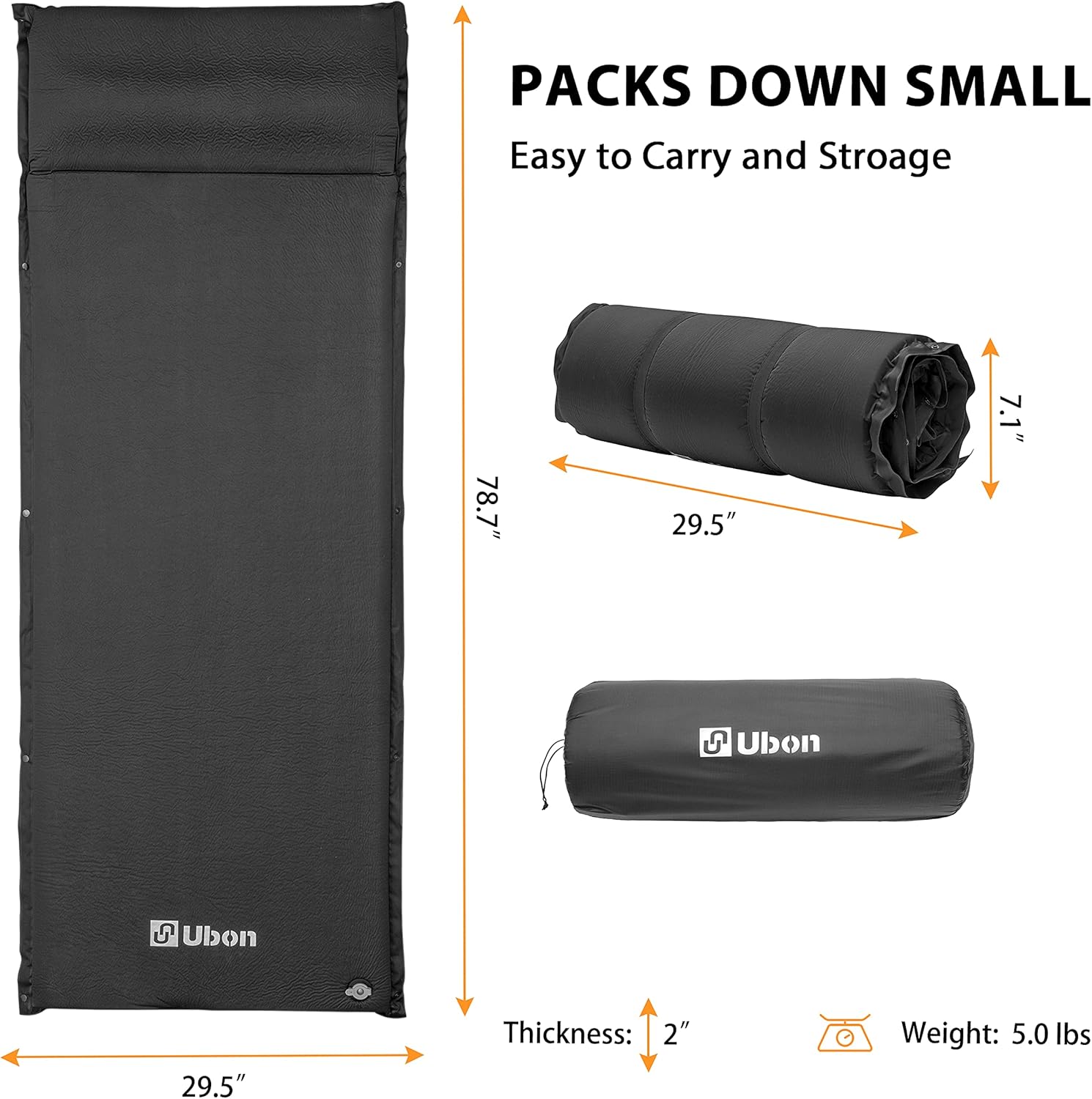 Ubon Self Inflating Sleeping Pad with Pillow for One People Fast Inflating Camping mat 2 inch Camping Mattress for Camping Hiking and Backpacking - Black : Sports & Outdoors