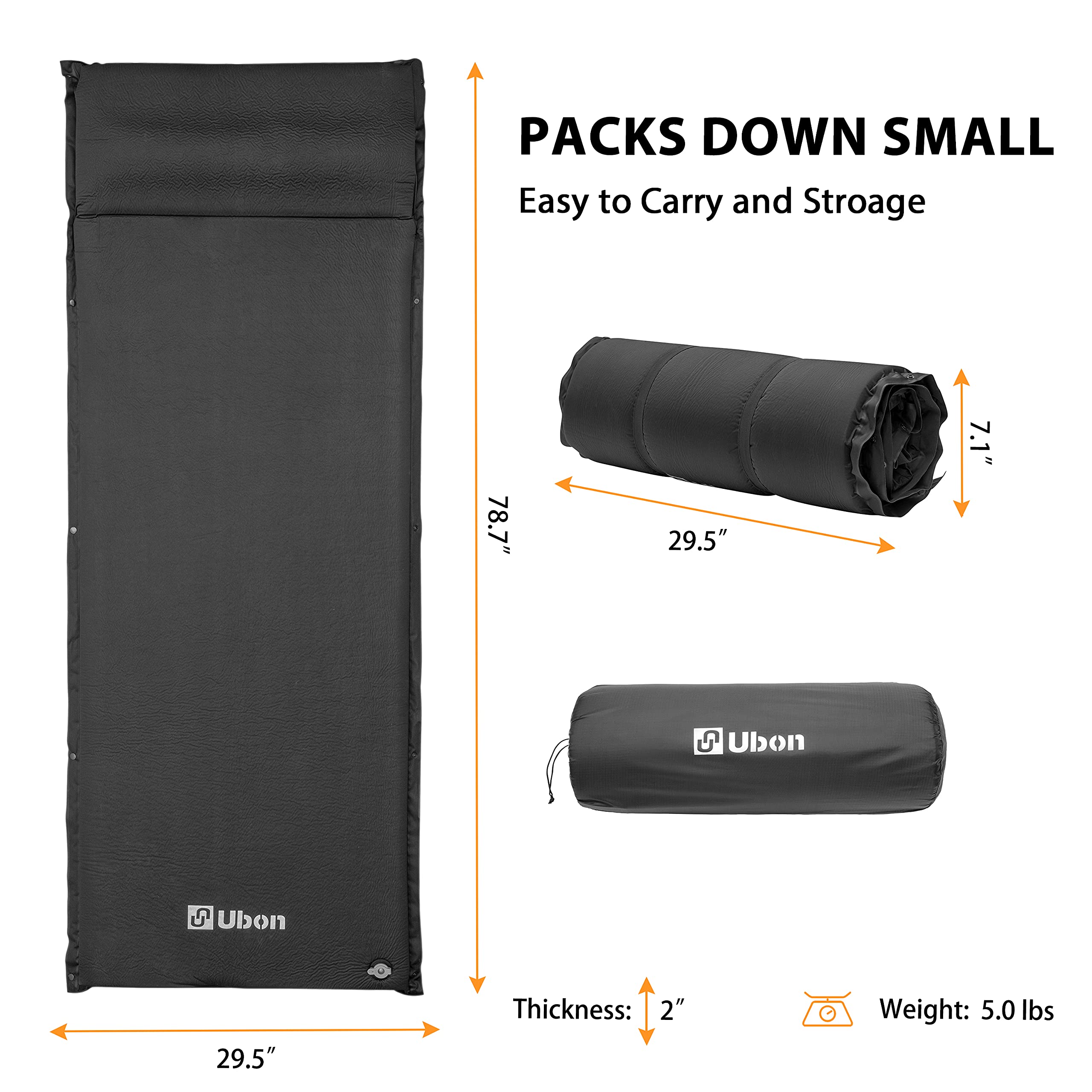 送料無料Ubon Self Inflating Sleeping Pad with Pillow for One People Fast