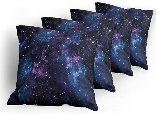 Miniatura 5 de Ambesonne Paquete de 4 fundas de cojín espaciales, diseño de cielo místico, cúmulos de estrellas, cosmos, nebulosa, paisajes celestiales, obras de