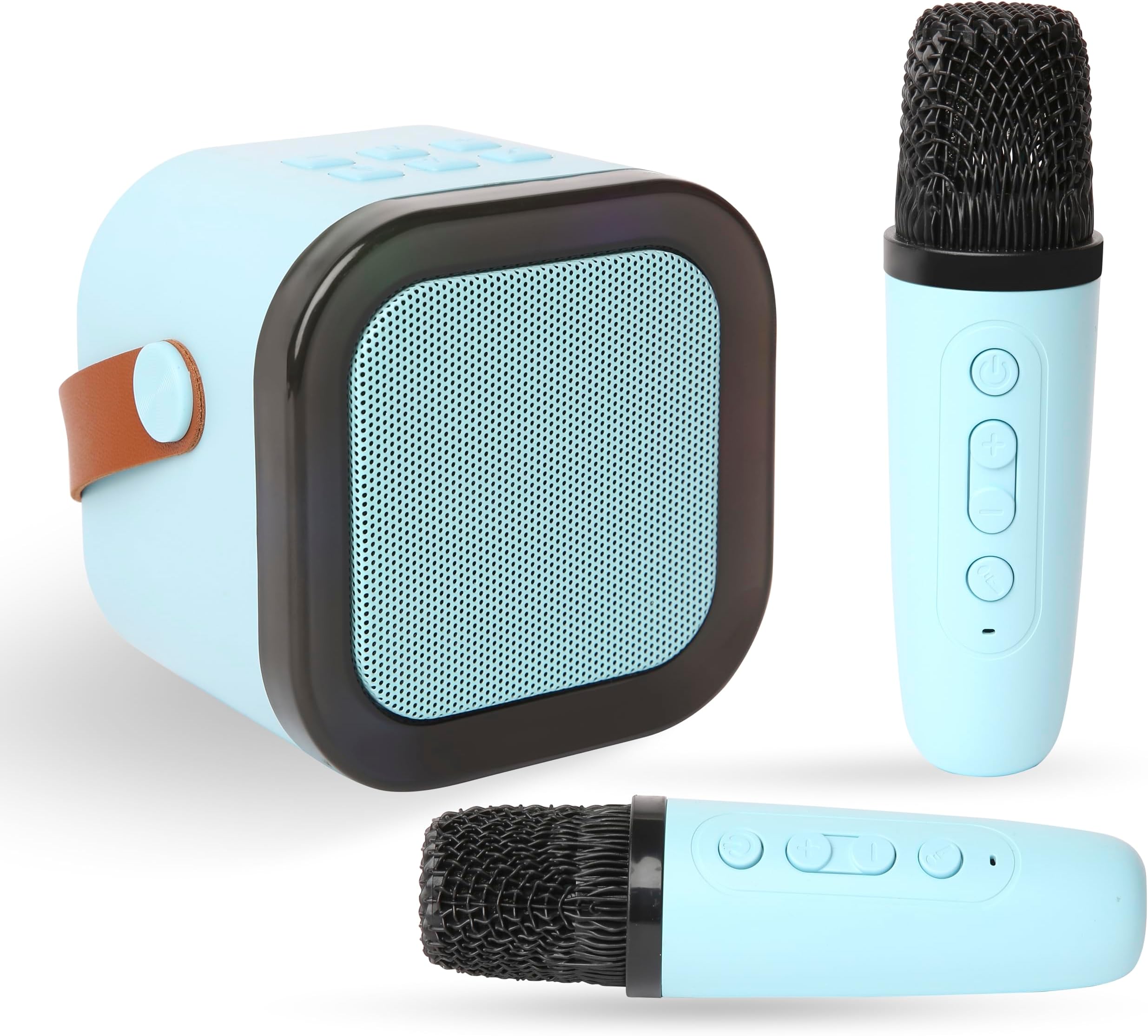 Juarez K12 Karaoke Speaker with 2 Wireless Microphones – Portable Bluetooth Party Speaker in Blue, LED Lights, Powerful Bass, Ideal for Singing, Kids Parties, Home Entertainment & Events