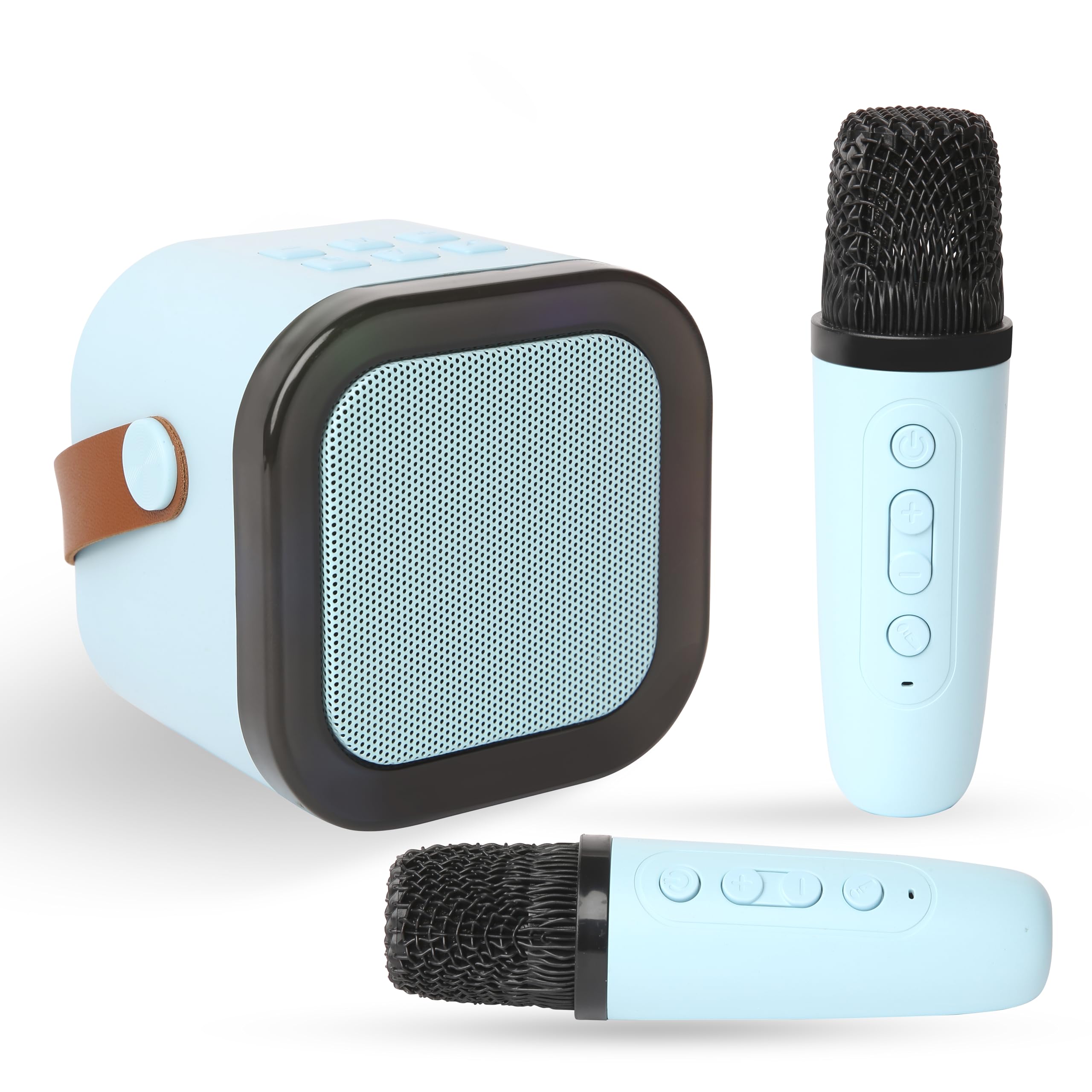 Juarez K12 Karaoke Speaker with 2 Wireless Microphones – Portable Bluetooth Party Speaker in Blue, LED Lights, Powerful Bass, Ideal for Singing, Kids Parties, Home Entertainment & Events