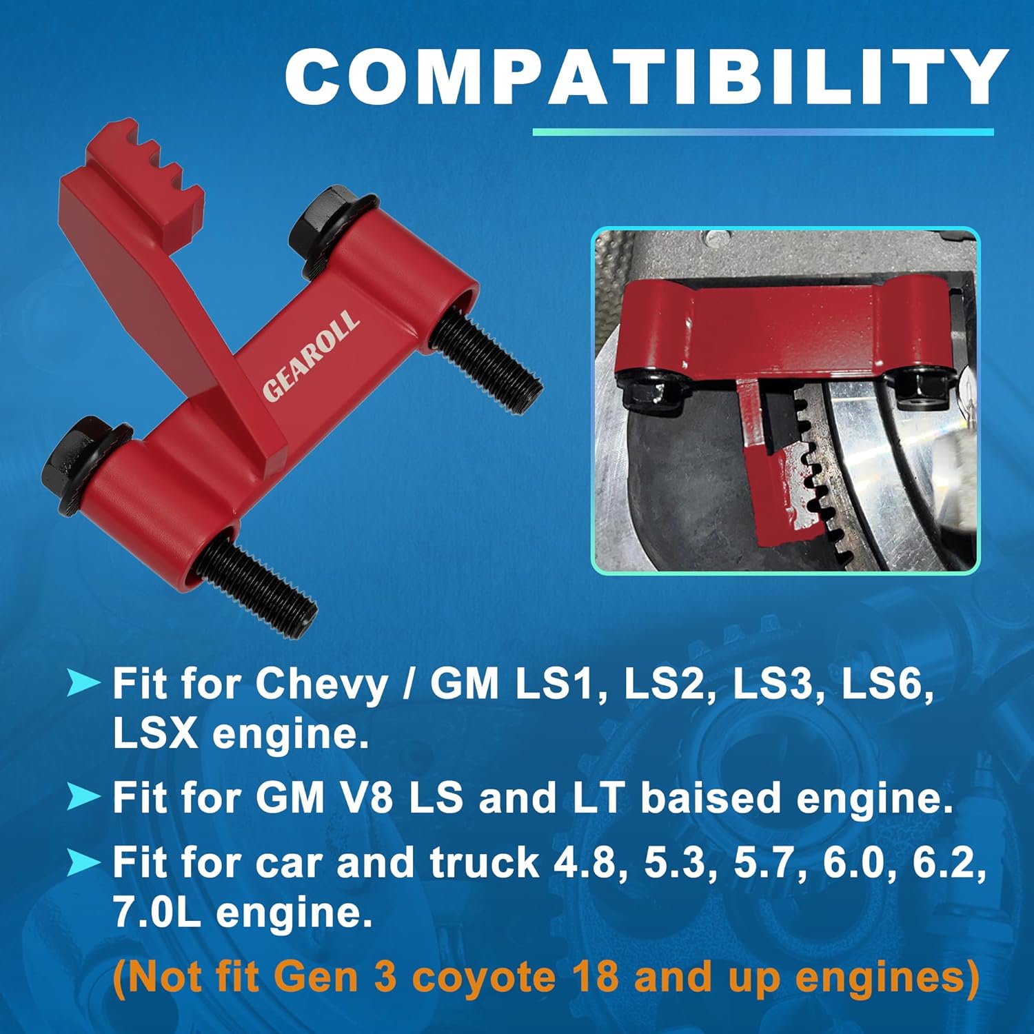 LS Flywheel Locking Tool, Flywheel Holding Tool Kit Compatible with Engine Chevy LS1, LS2, LS3, LS6,LSX, Flexplate Locking Holder Tool