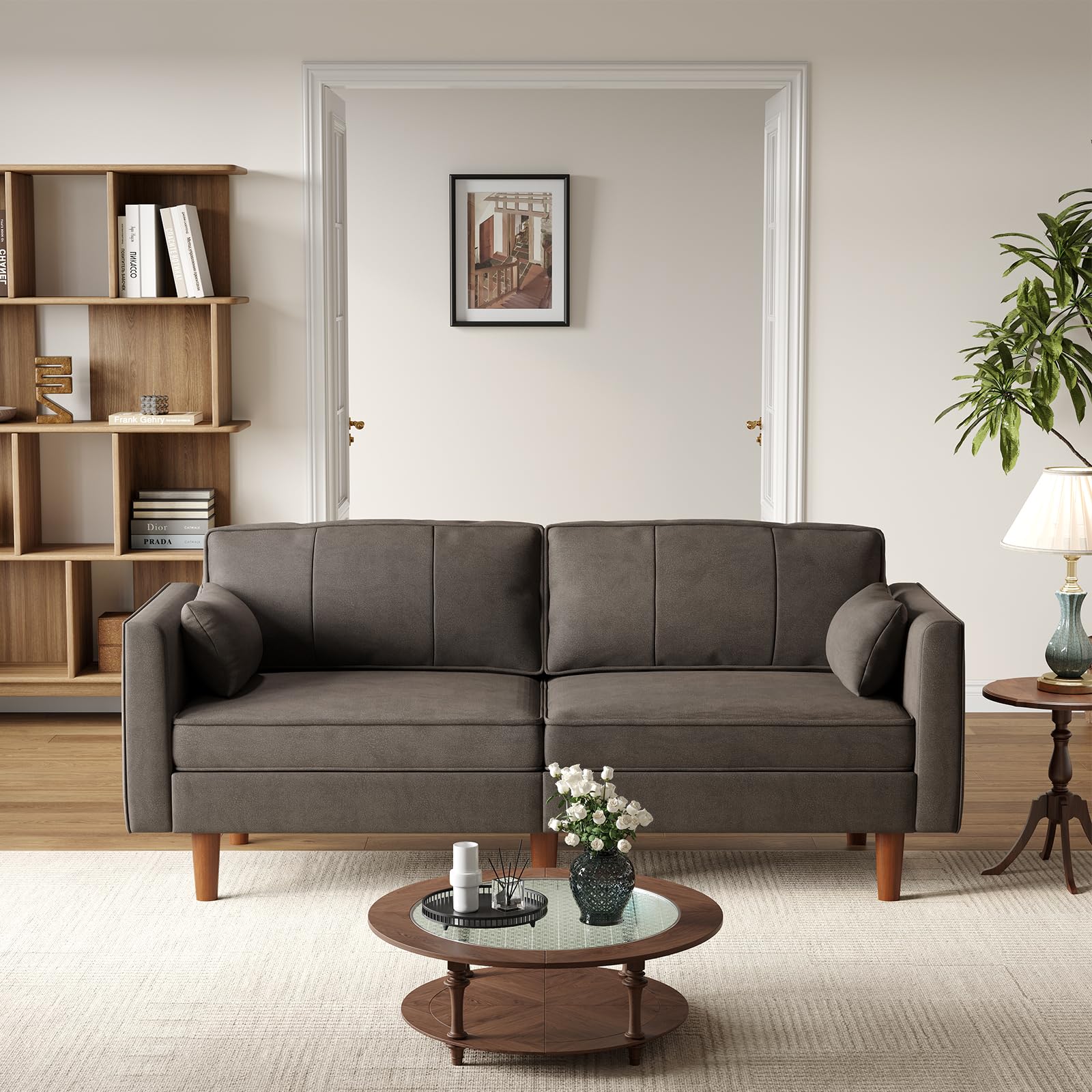 Faux Leather Futon Sofa Bed, 71" Convertible Sleeper Sofa Couch | Leather Couch with Adjustable Backrest Folding Loveseat for Apartment, Living Room, Office, Brown